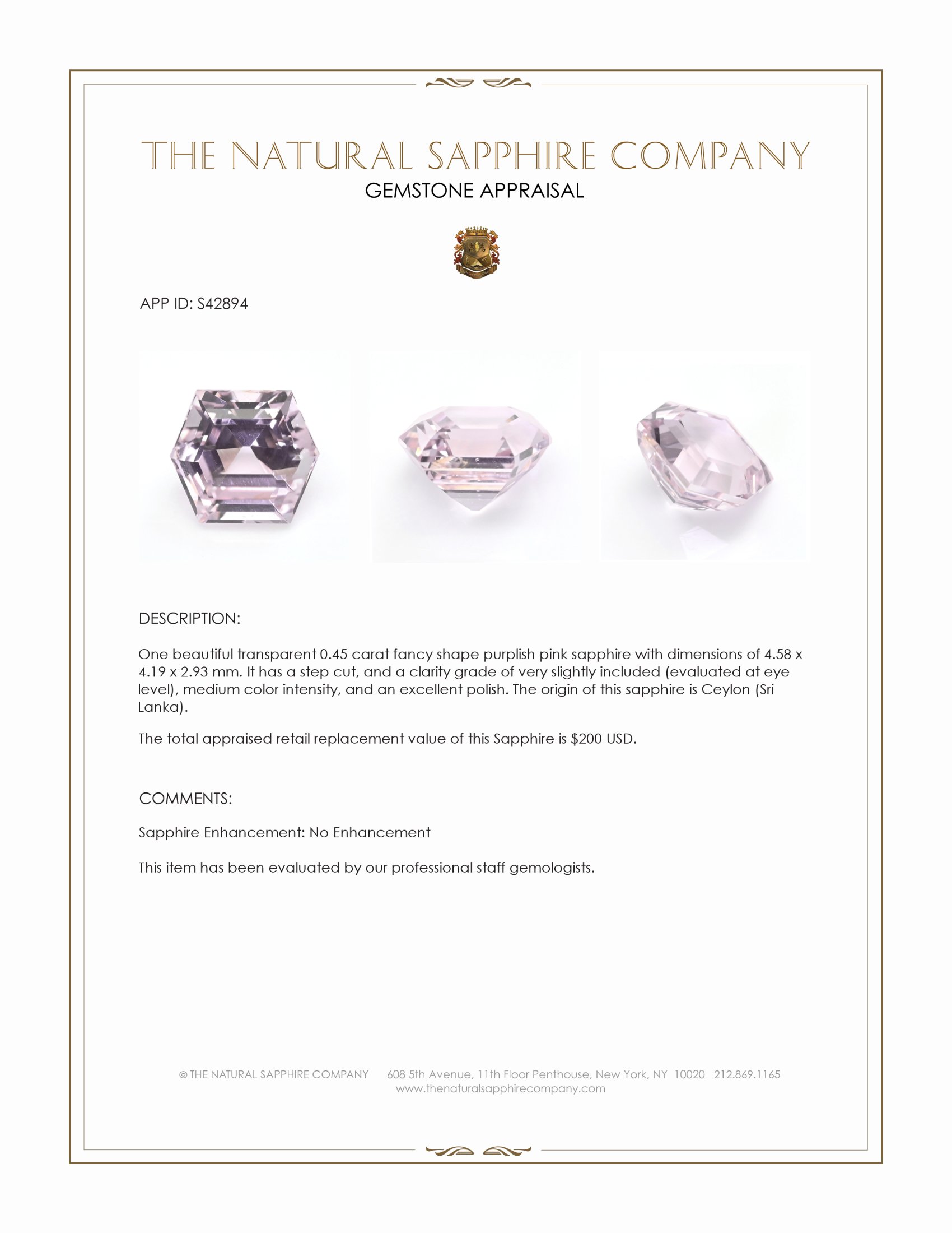 0.45 Ct. Purplish Pink Sapphire from Ceylon (Sri Lanka)