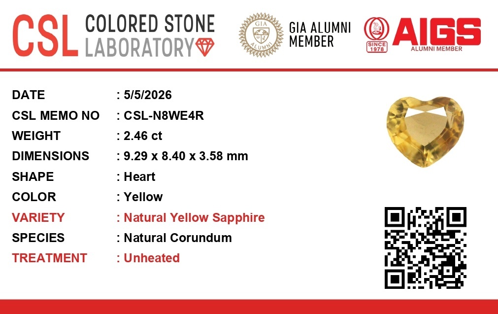 2.46 Ct. Yellow Sapphire from Ceylon (Sri Lanka)