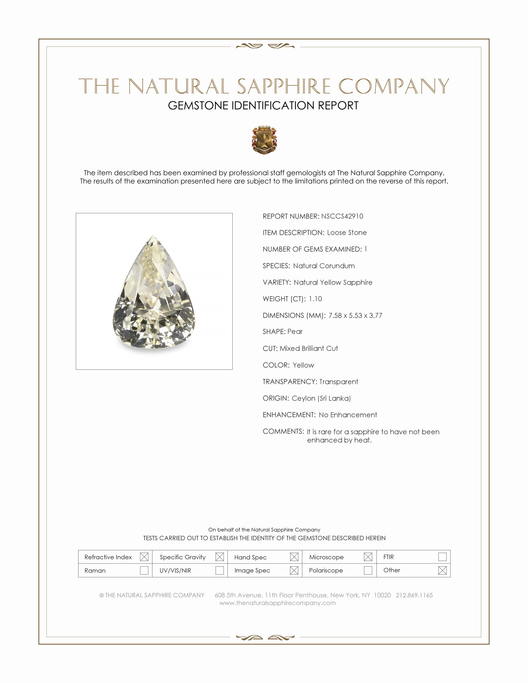 1.10 Ct. Yellow Sapphire from Ceylon (Sri Lanka)