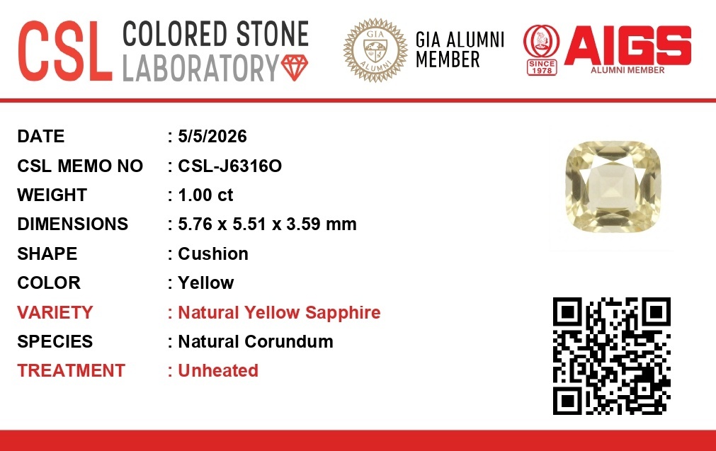 1.00 Ct. Yellow Sapphire from Ceylon (Sri Lanka)