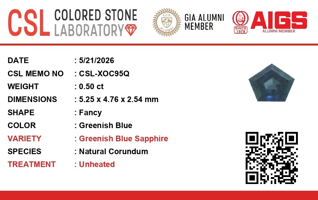 0.50 Ct. Greenish Blue Sapphire from Ceylon (Sri Lanka)
