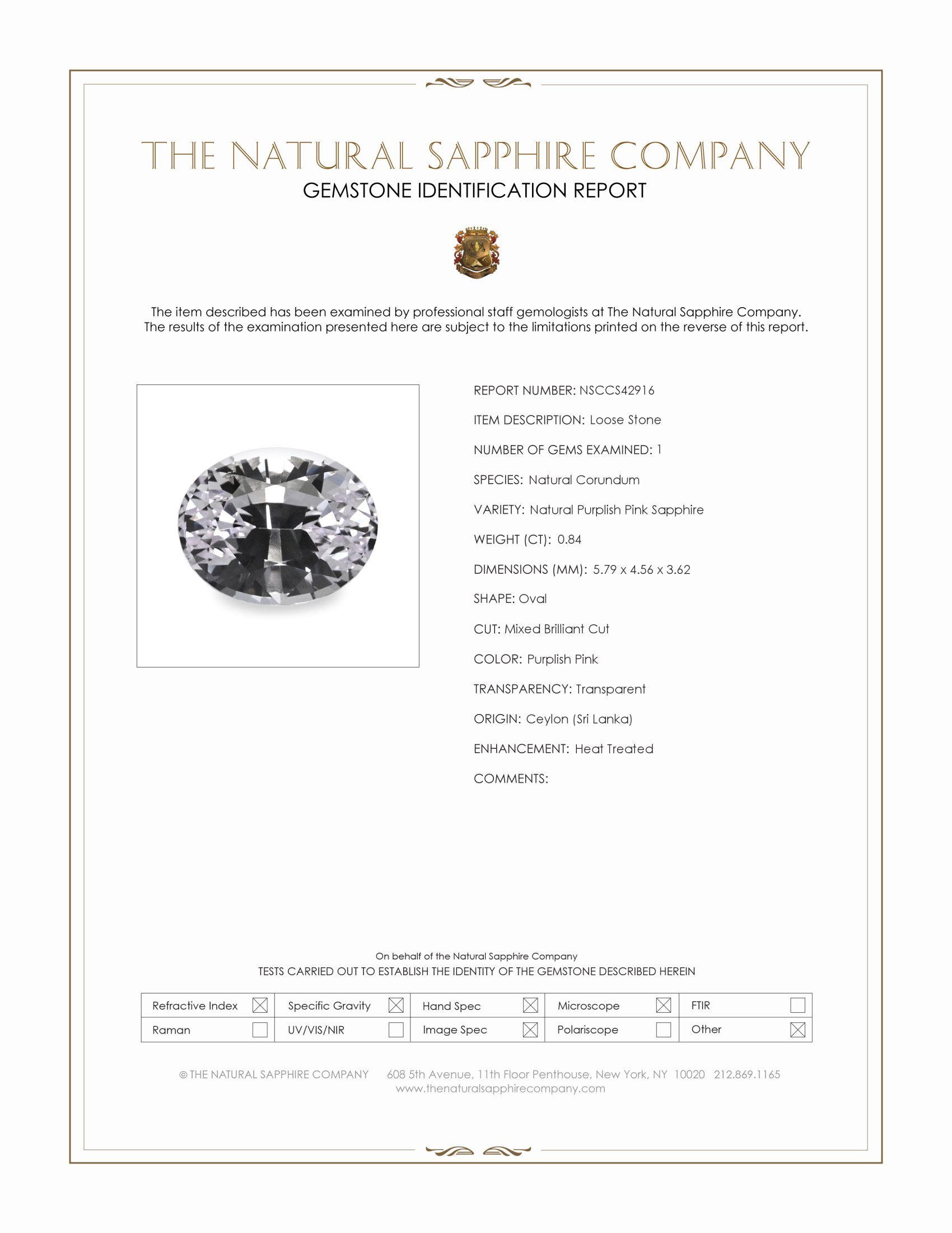 0.84 Ct. Purplish Pink Sapphire from Ceylon (Sri Lanka)