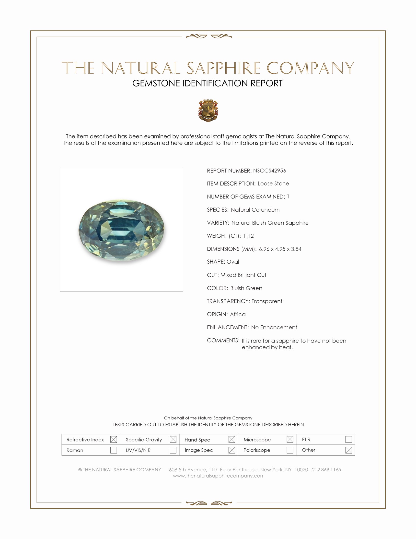 1.12 Ct. Bluish Green Sapphire from Africa