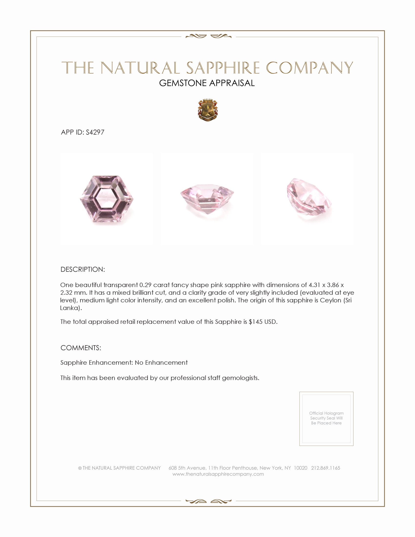 0.29 Ct. Pink Sapphire from Ceylon (Sri Lanka)