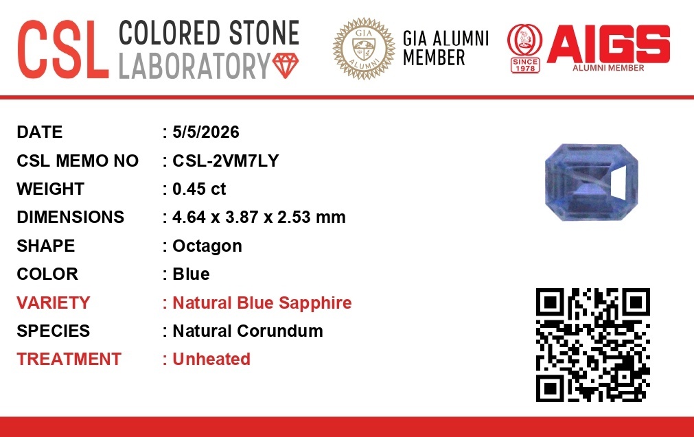 0.46 Ct. Blue Sapphire from Ceylon (Sri Lanka)
