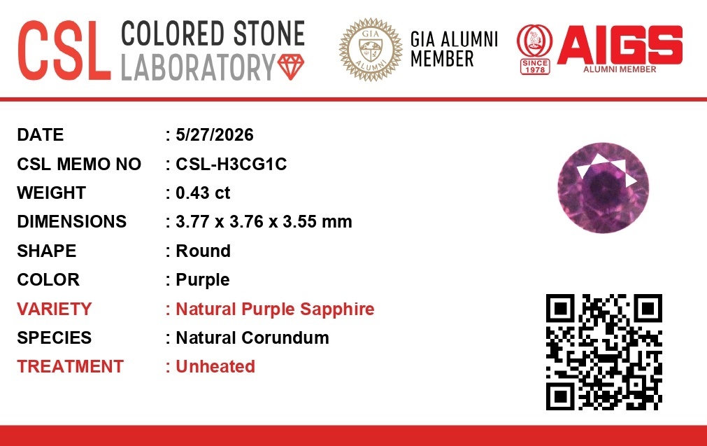 0.43 Ct. Pinkish Purple Sapphire from Ceylon (Sri Lanka)