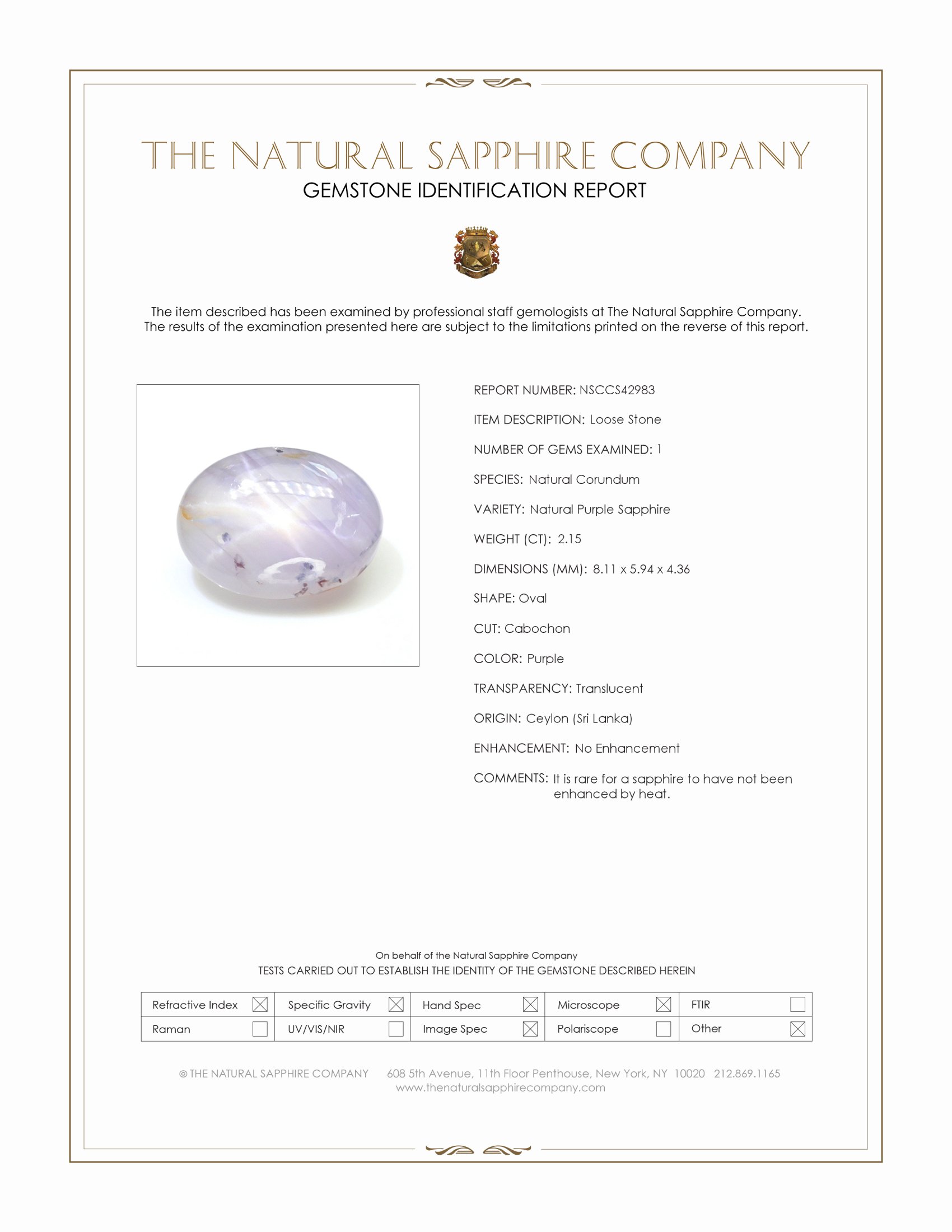 2.15 Ct. Purple Star Sapphire from Ceylon (Sri Lanka)