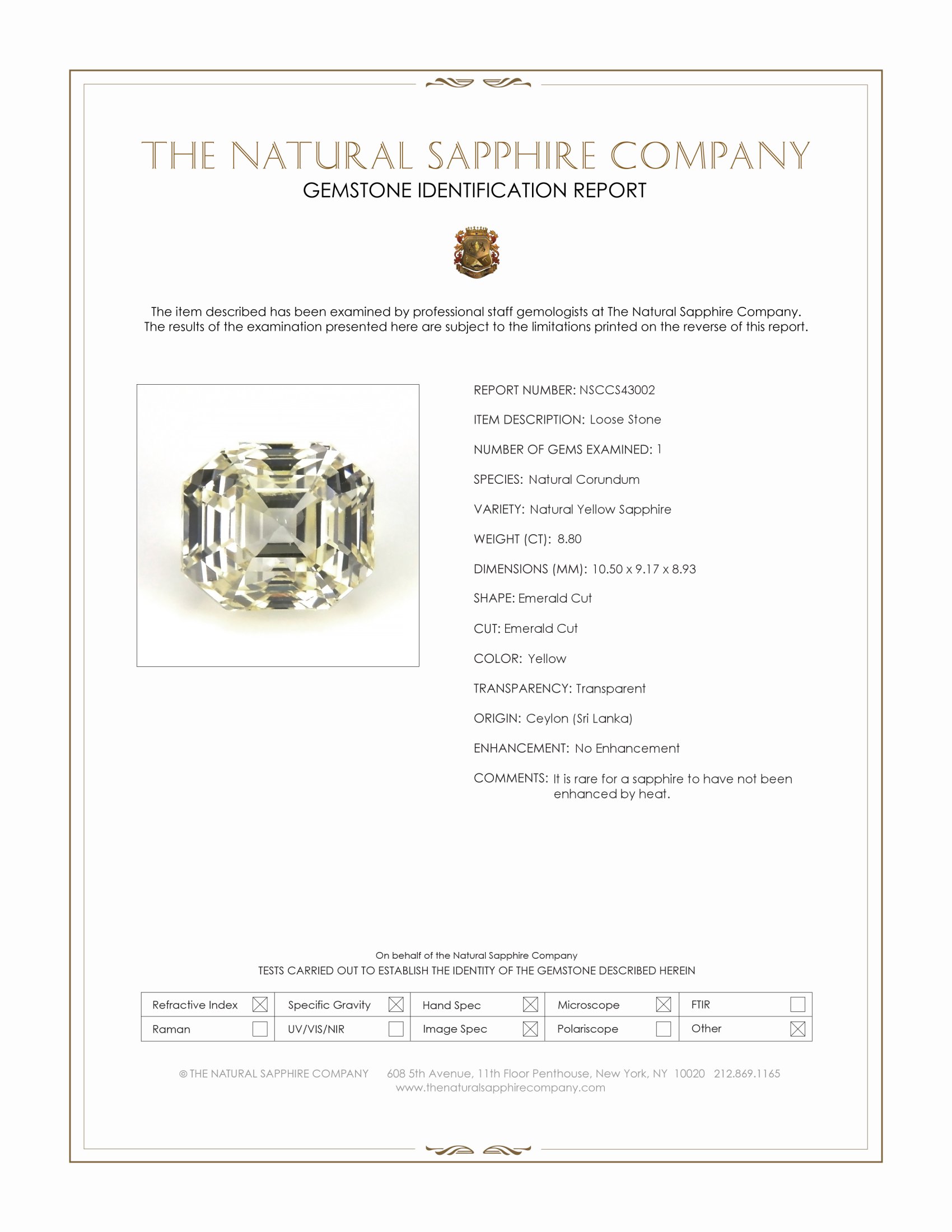 8.80 Ct. Yellow Sapphire from Ceylon (Sri Lanka)