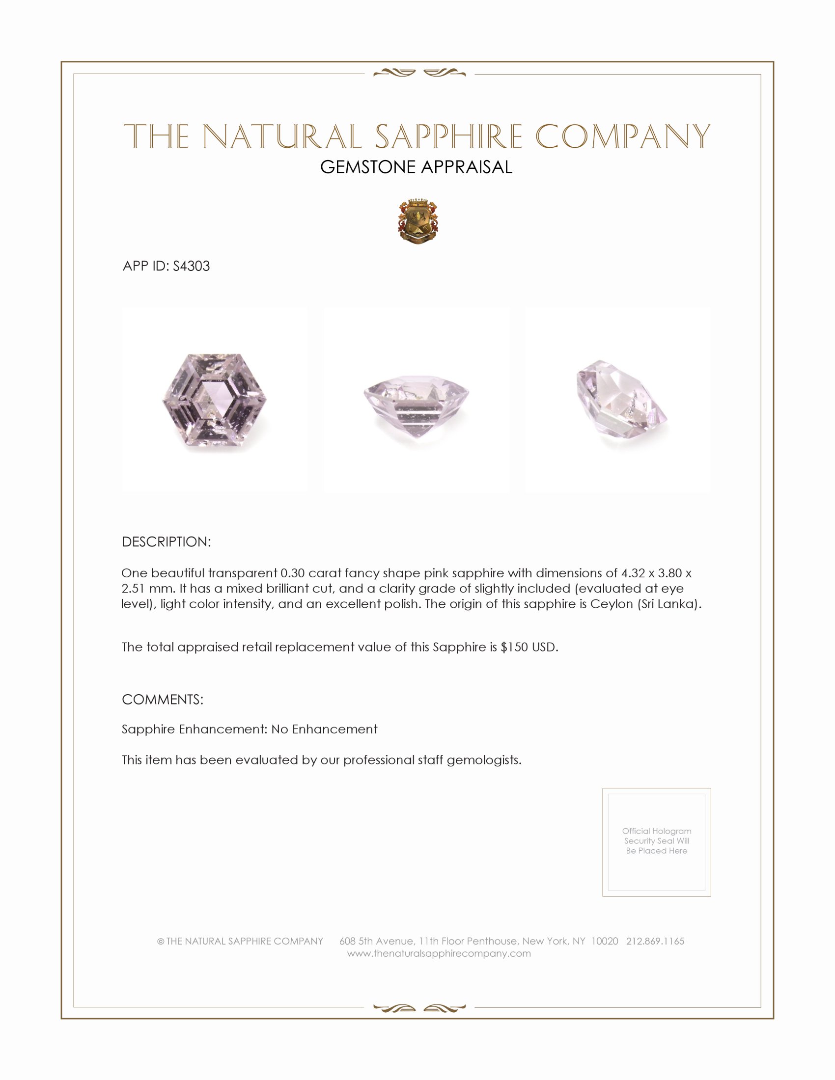0.30 Ct. Pink Sapphire from Ceylon (Sri Lanka)