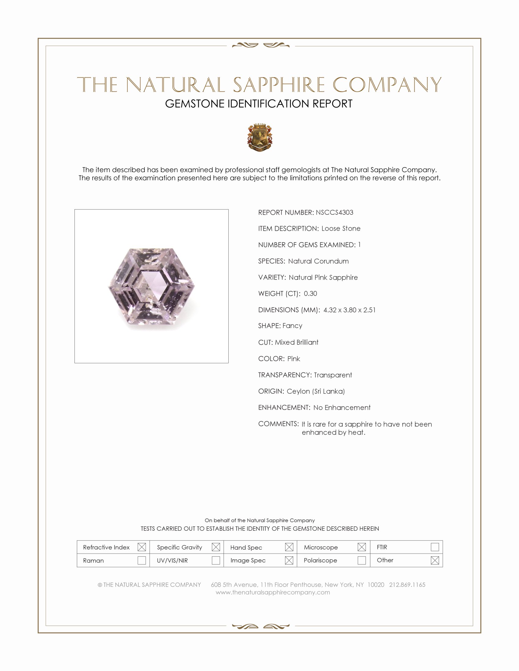 0.30 Ct. Pink Sapphire from Ceylon (Sri Lanka)