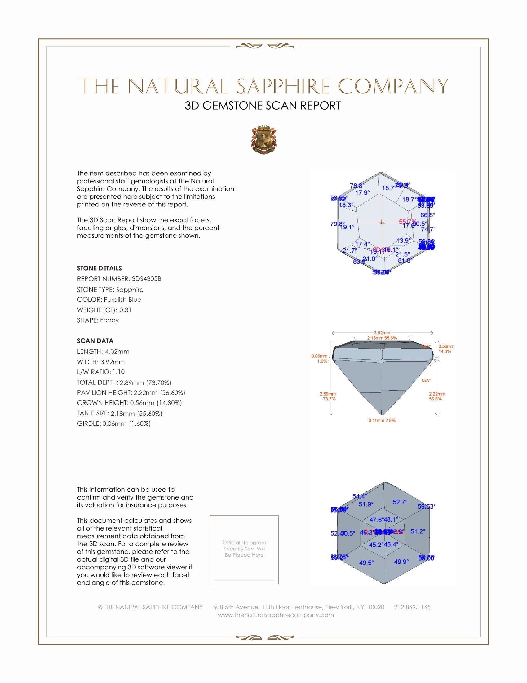 0.31 Ct. Purplish Blue Sapphire from Ceylon (Sri Lanka)