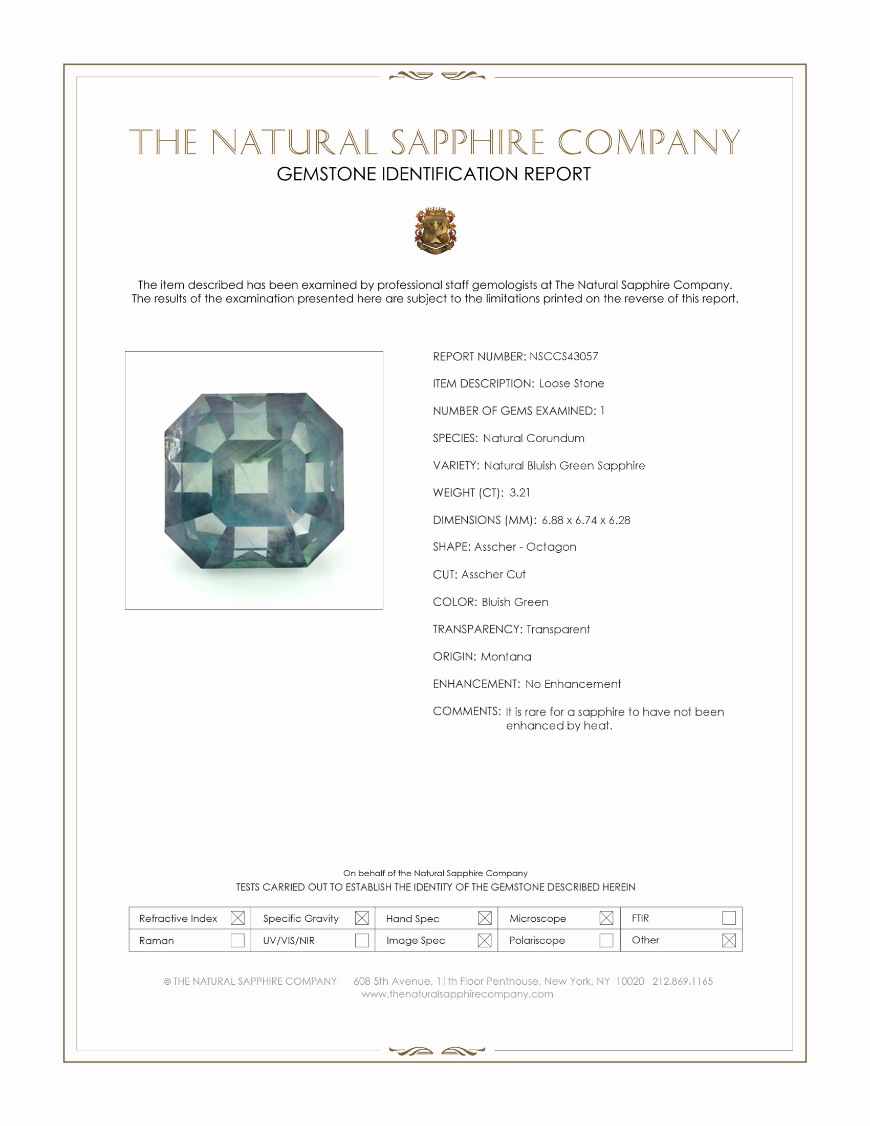 3.21 Ct. Bluish Green Sapphire from Montana