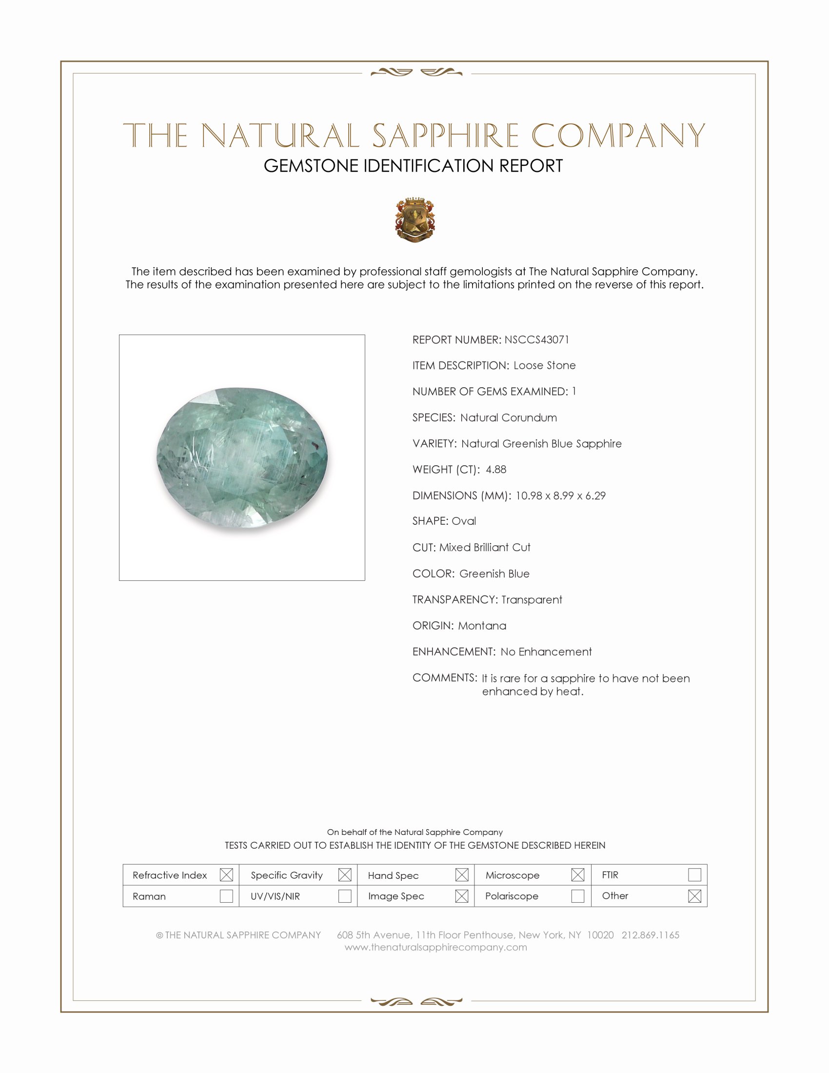 4.88 Ct. Greenish Blue Sapphire from Montana