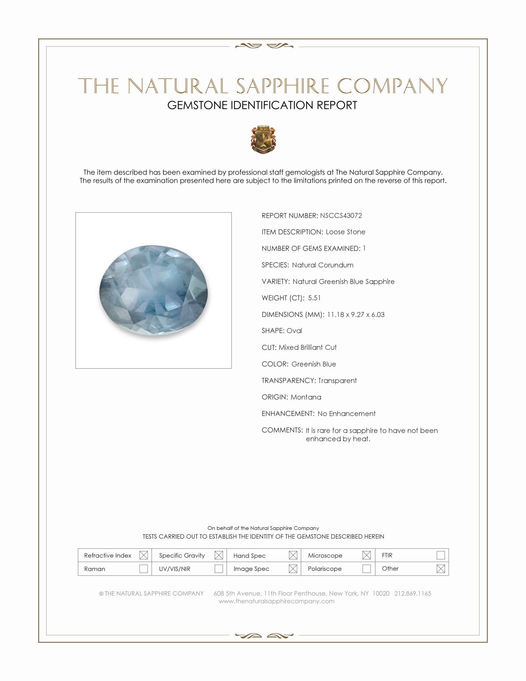 5.51 Ct. Greenish Blue Sapphire from Montana