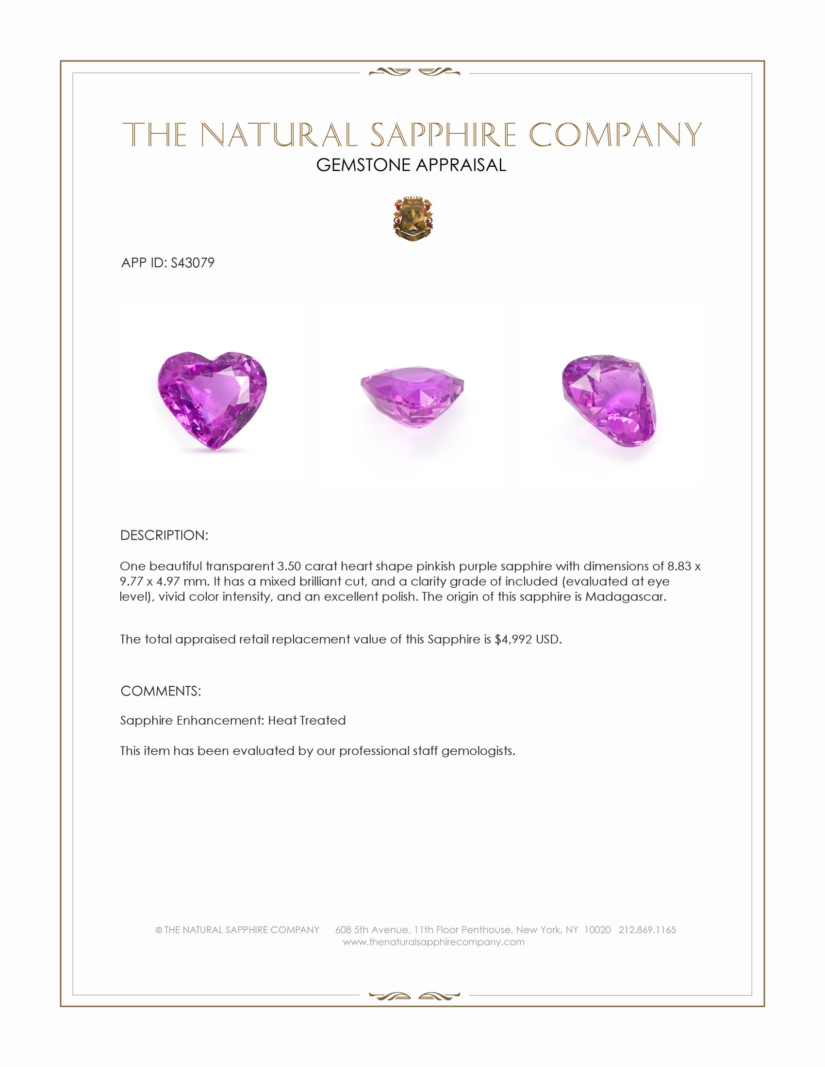 3.50 Ct. Pinkish Purple Sapphire from Madagascar