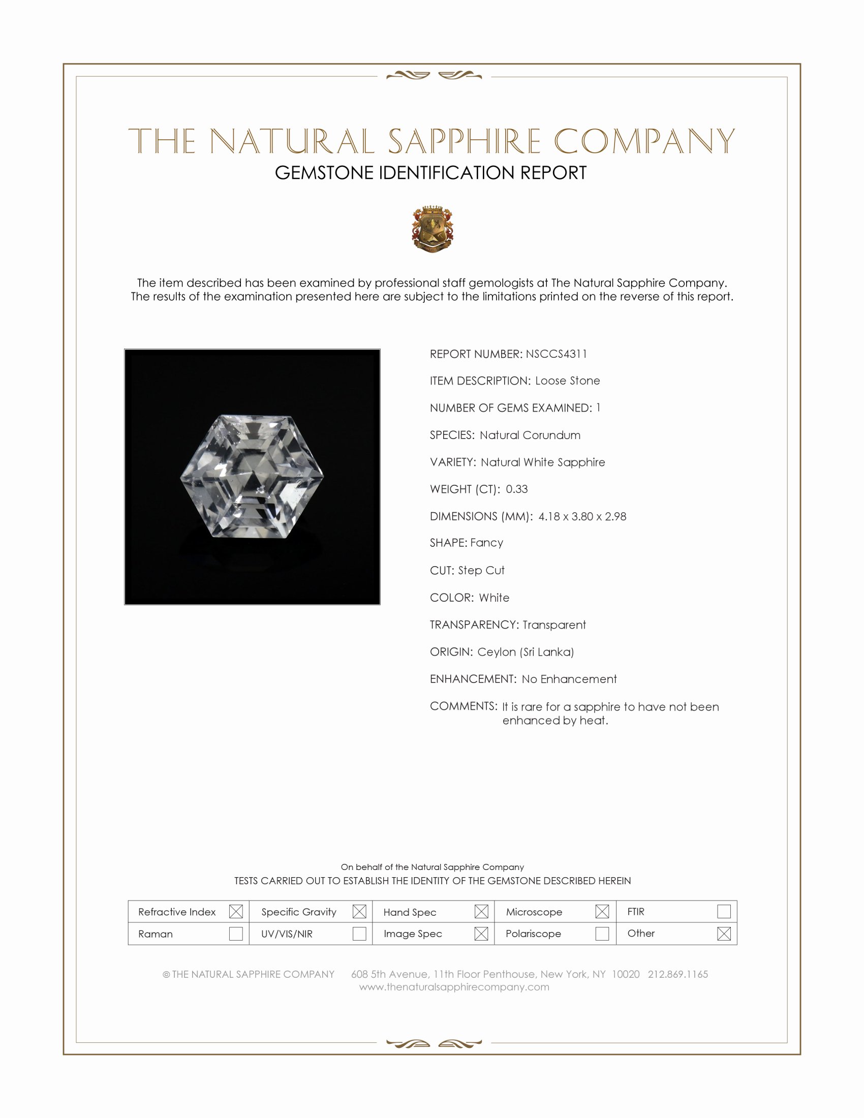 0.33 Ct. White Sapphire from Ceylon (Sri Lanka)