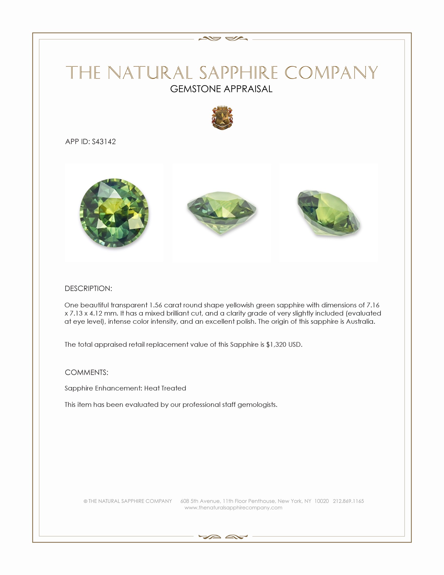 1.56 Ct. Yellowish Green Sapphire from Australia