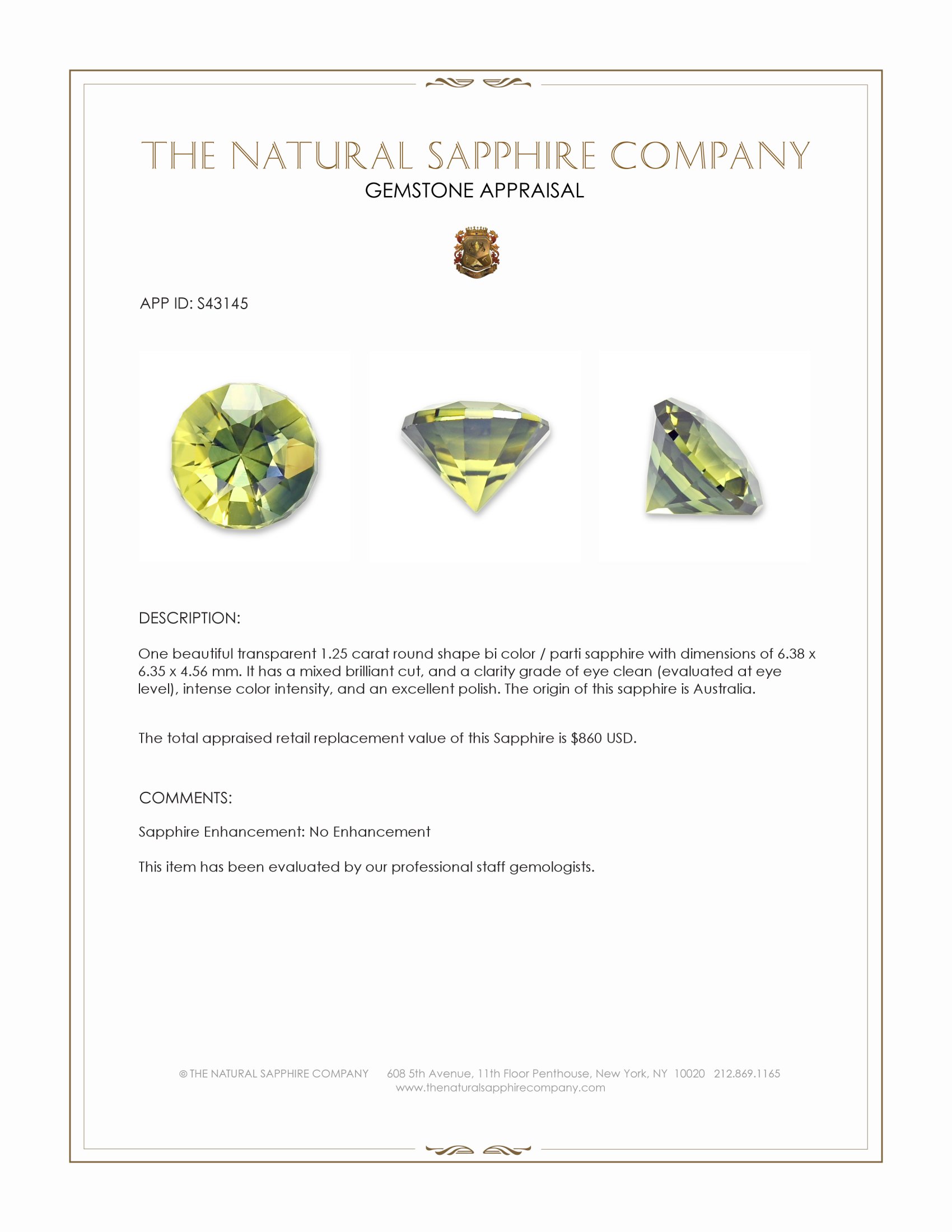 1.25 Ct. Bi Color / Parti Sapphire from Australia