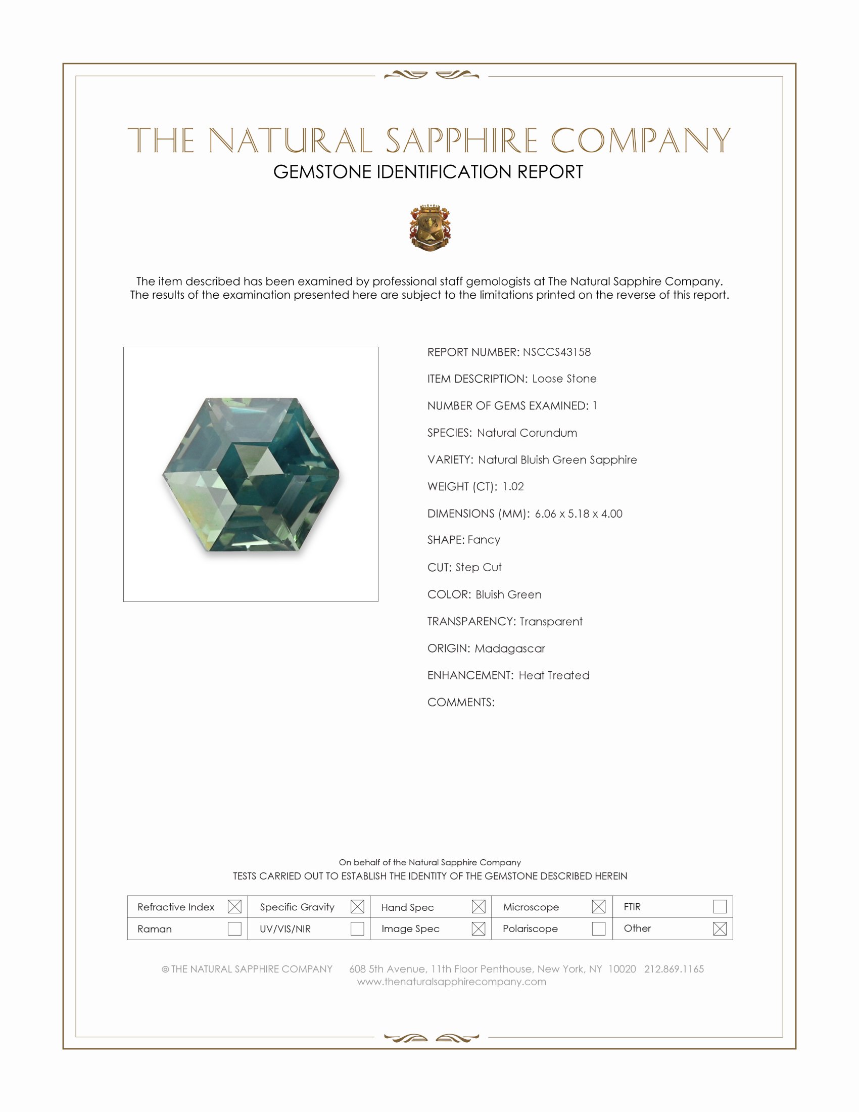 1.02 Ct. Bluish Green Sapphire from Madagascar