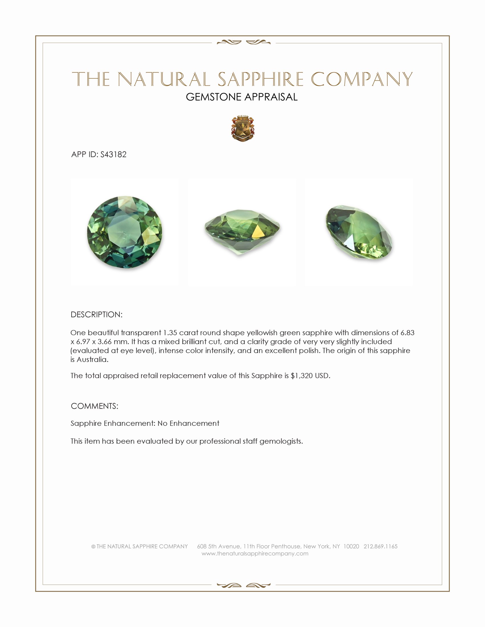 1.35 Ct. Yellowish Green Sapphire from Australia