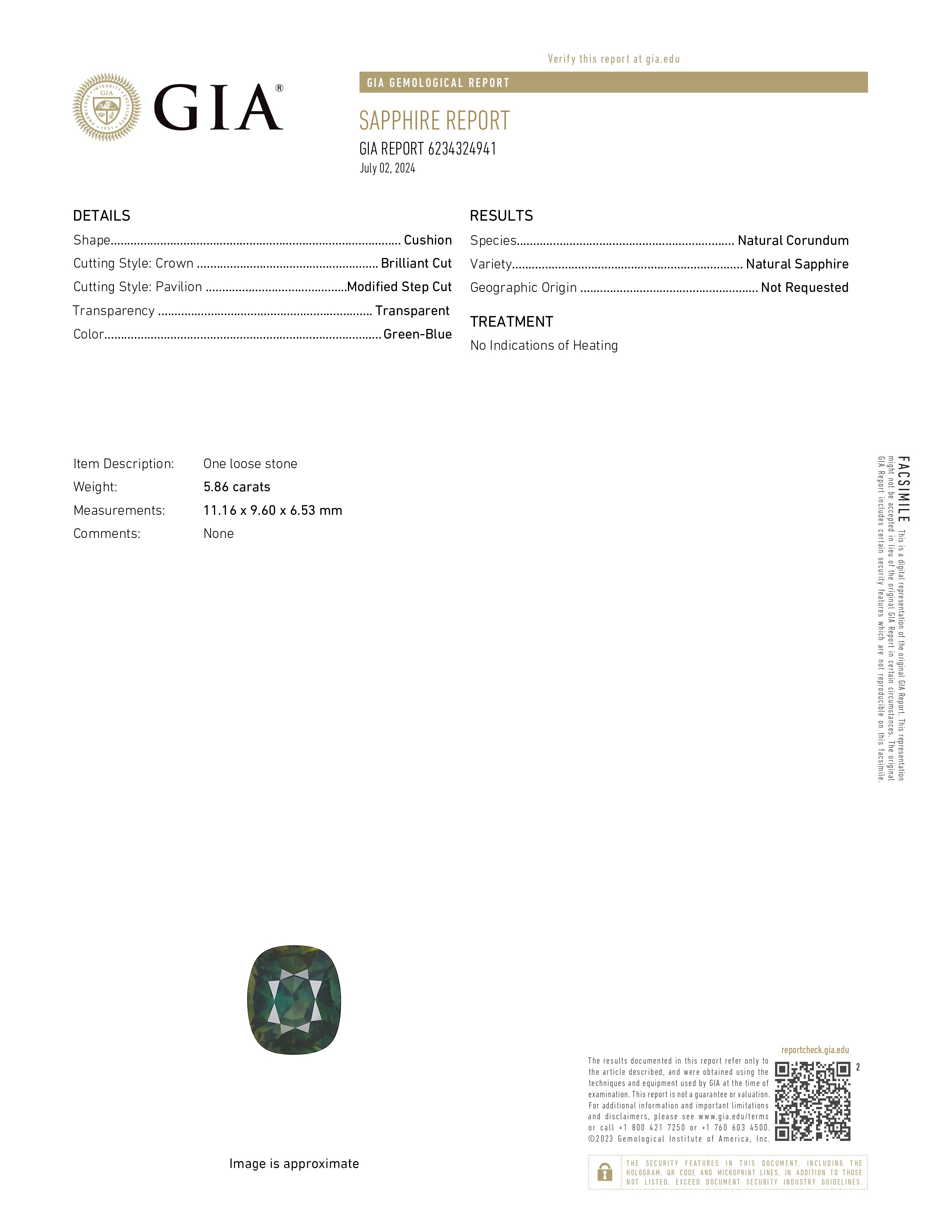 5.86 Ct. Bluish Green Sapphire from Madagascar