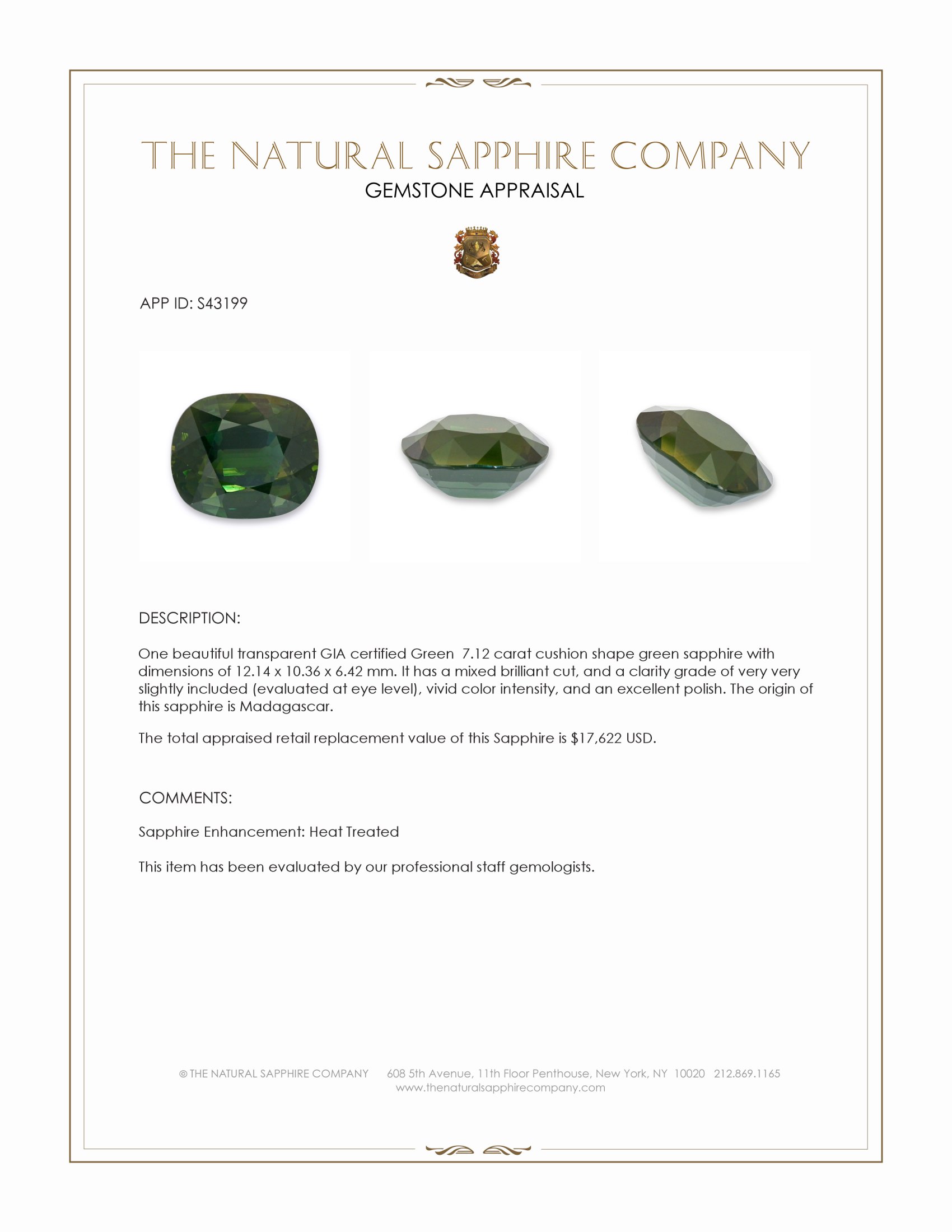 7.12 Ct. Green Sapphire from Madagascar