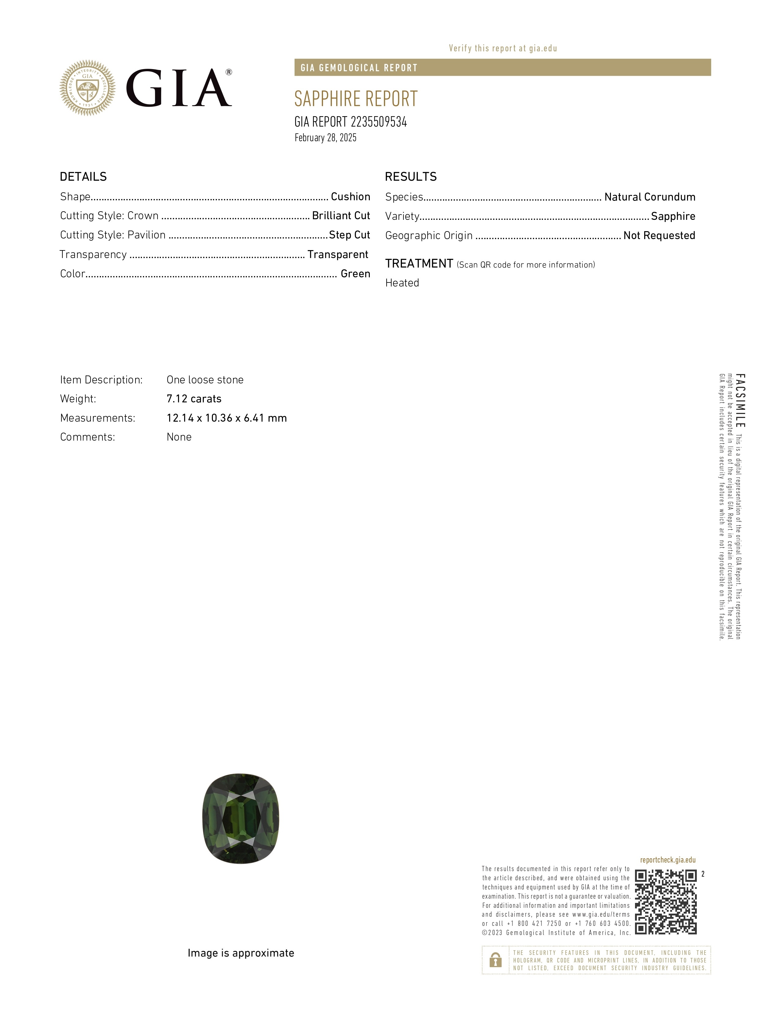 7.12 Ct. Green Sapphire from Madagascar