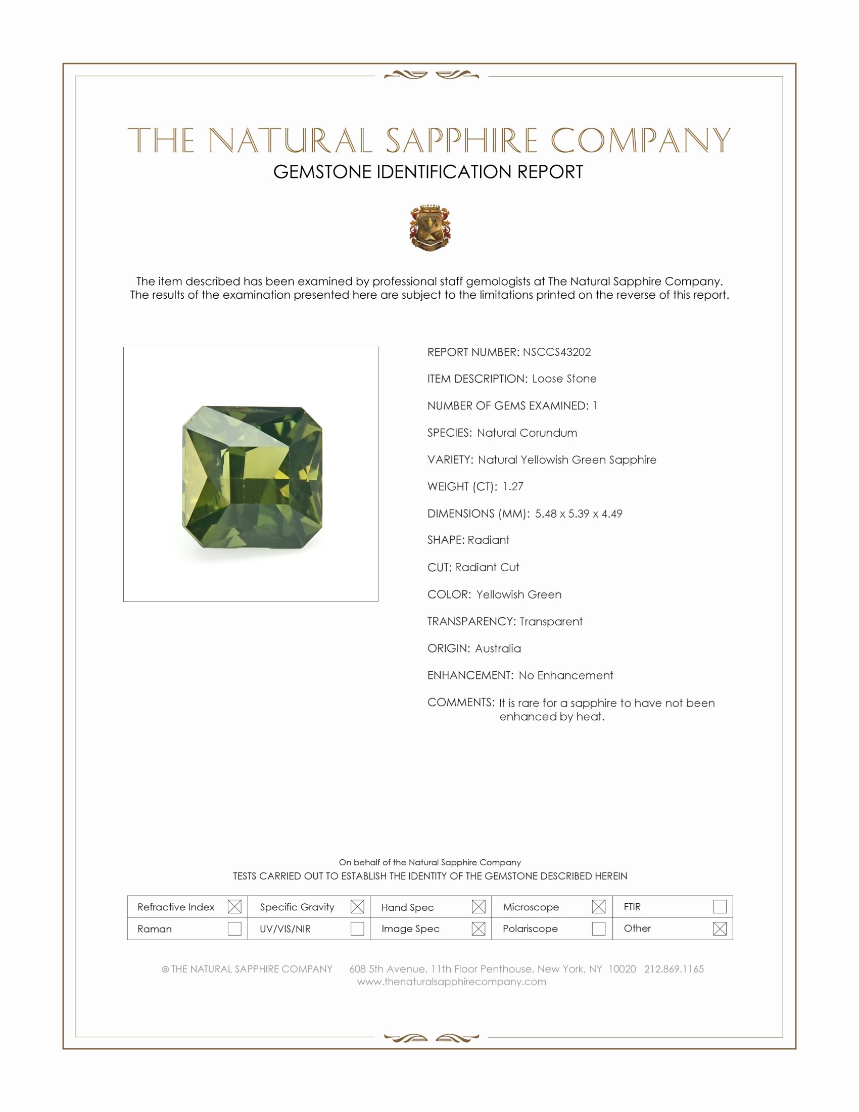 1.27 Ct. Yellowish Green Sapphire from Australia