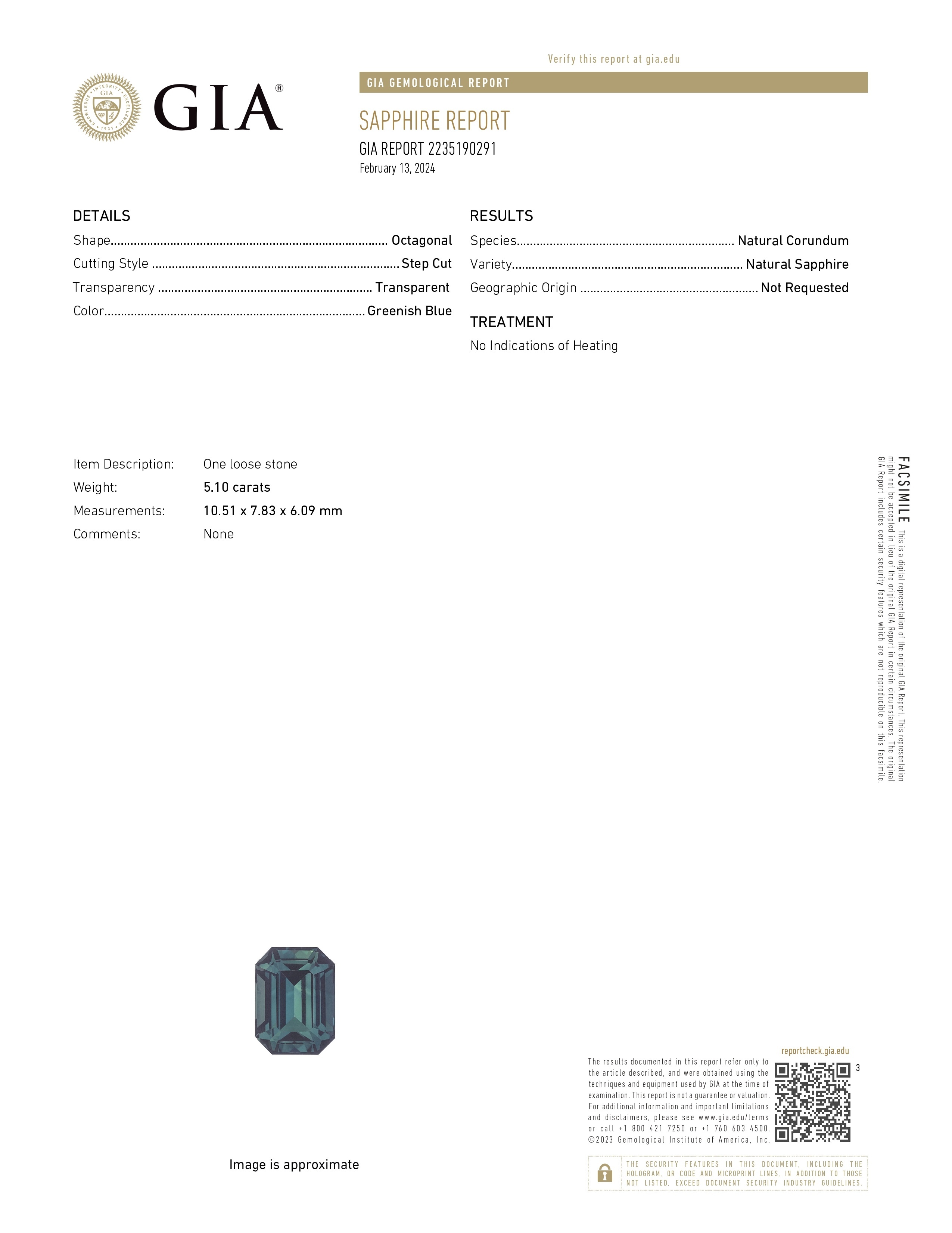 5.10 Ct. Bluish Green Sapphire from Madagascar