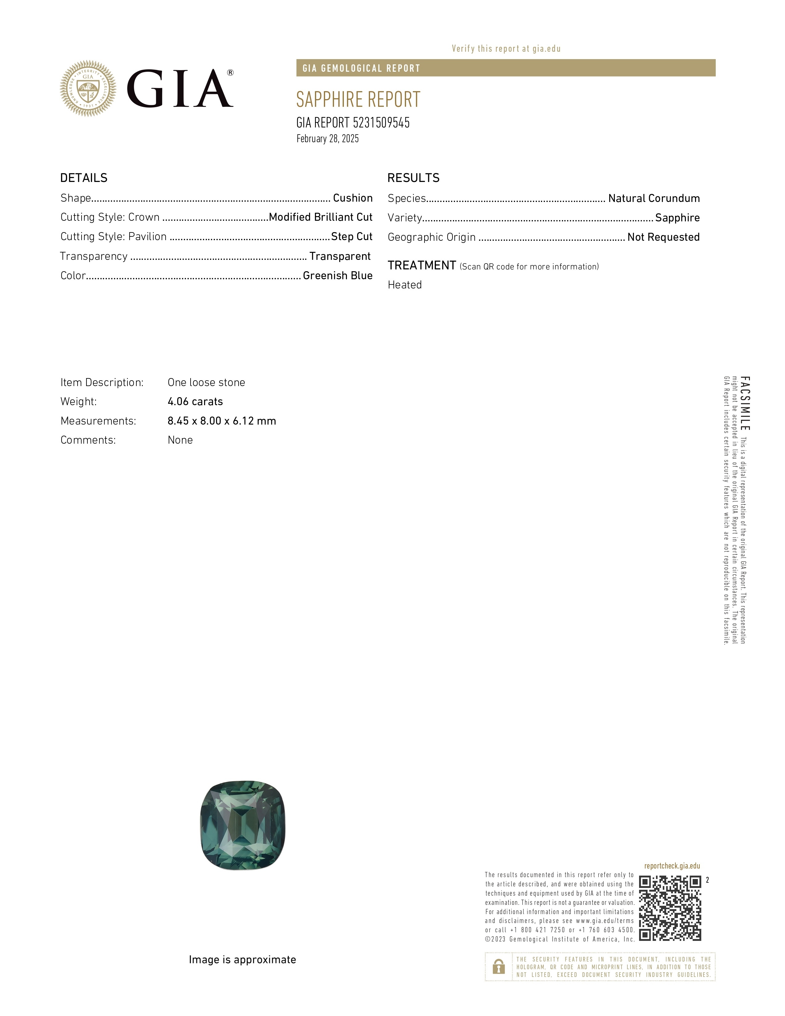 4.06 Ct. Bluish Green Sapphire from Madagascar