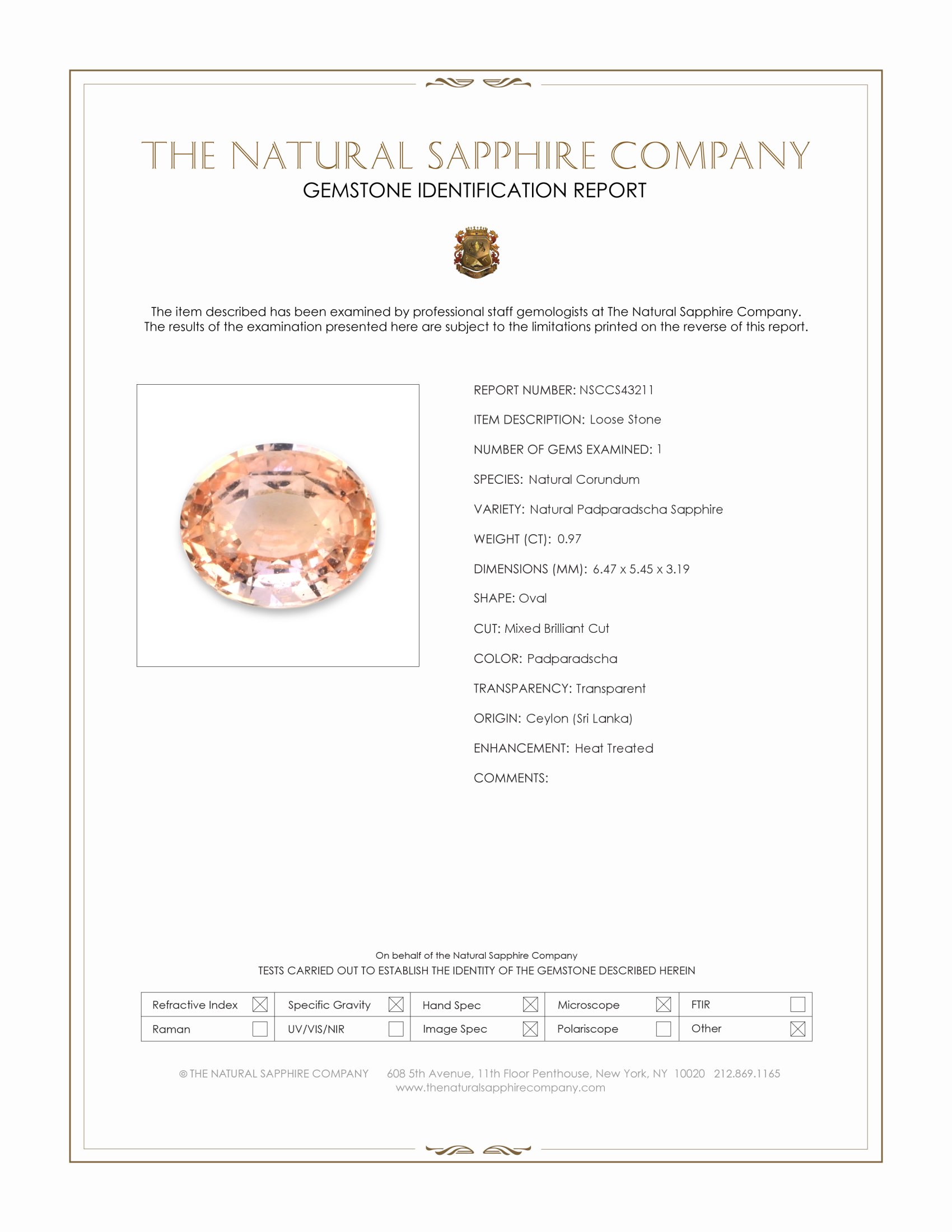 0.97 Ct. Padparadscha Sapphire from Ceylon (Sri Lanka)