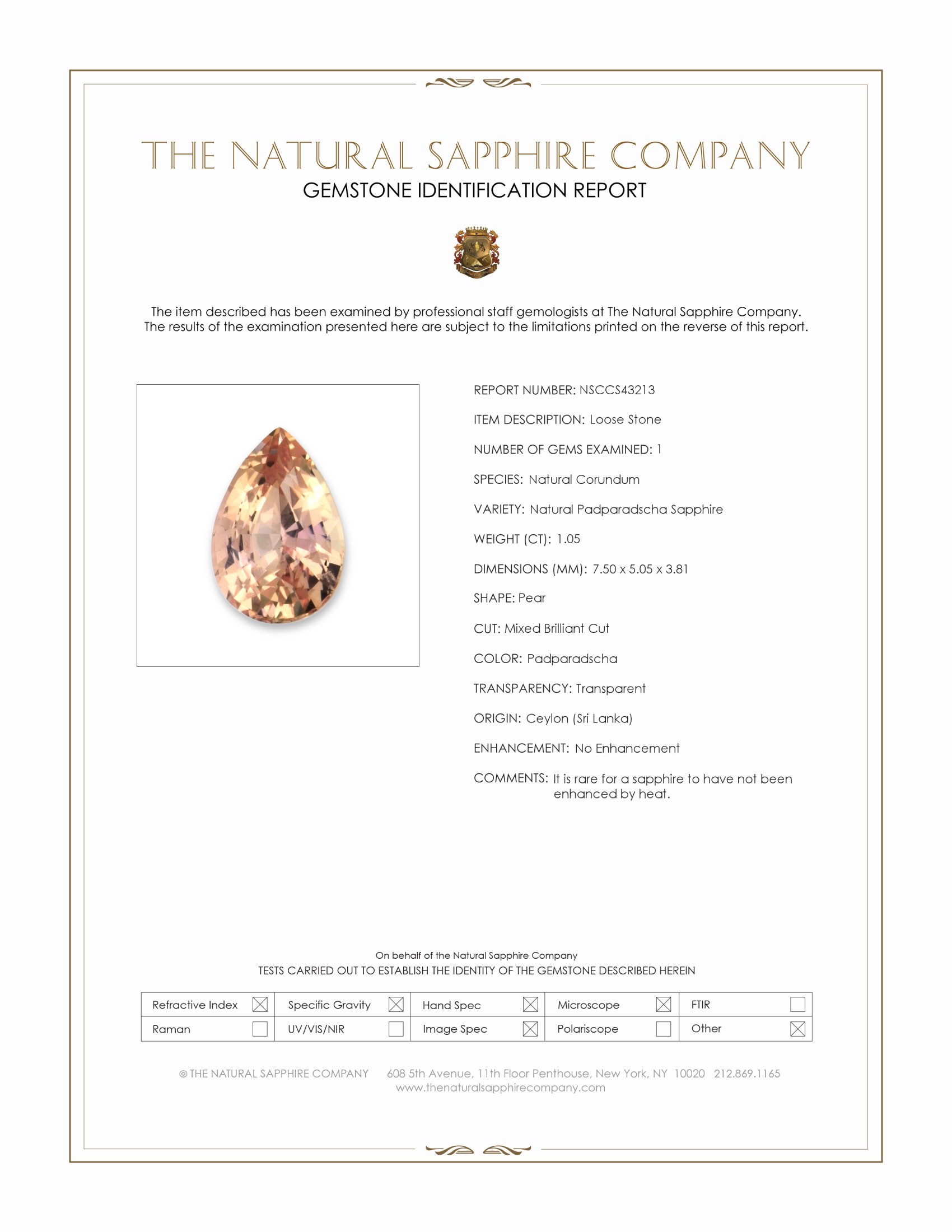 1.05 Ct. Padparadscha Sapphire from Ceylon (Sri Lanka)
