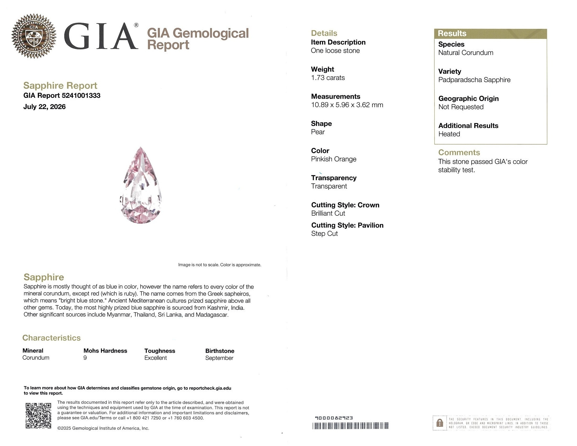 1.72 Ct. Padparadscha Sapphire from Ceylon (Sri Lanka)