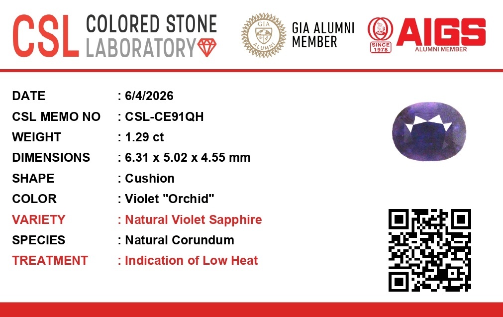 1.30 Ct. Violet Sapphire from Ceylon (Sri Lanka)