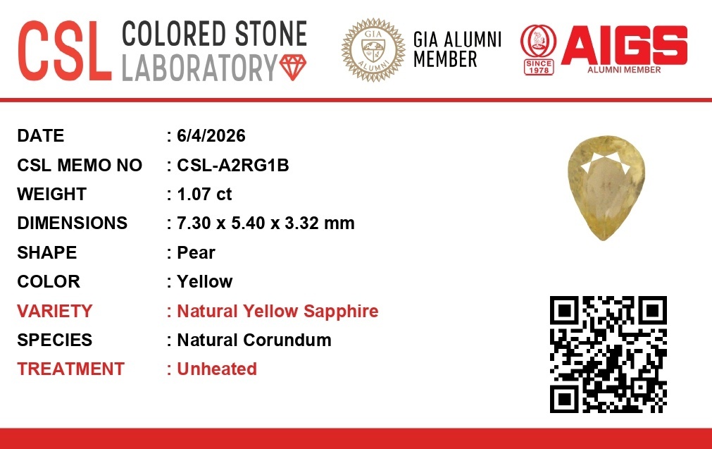 1.07 Ct. Yellow Sapphire from Ceylon (Sri Lanka)