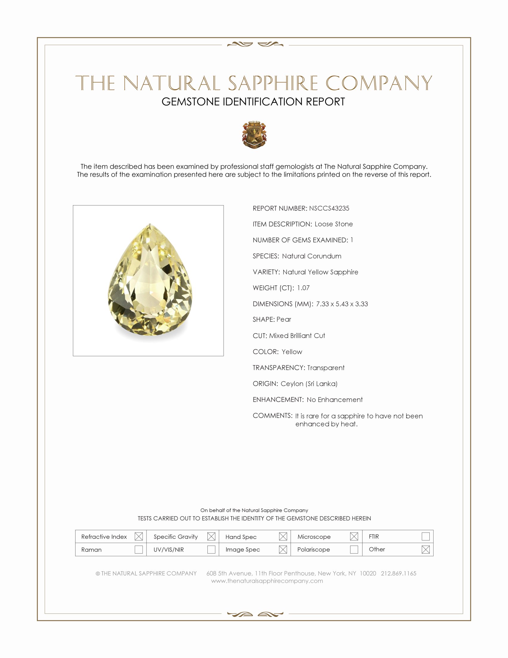 1.07 Ct. Yellow Sapphire from Ceylon (Sri Lanka)