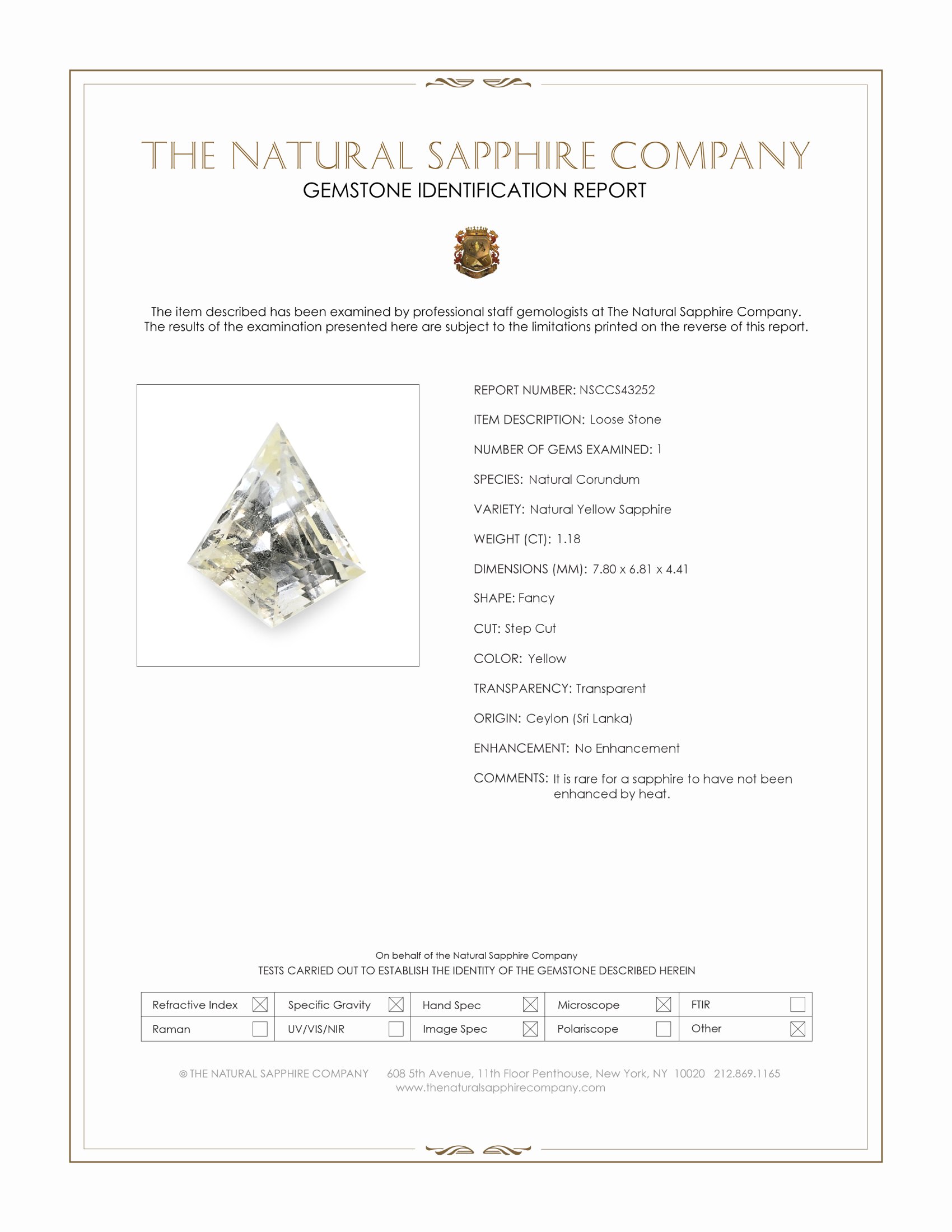 1.18 Ct. Yellow Sapphire from Ceylon (Sri Lanka)