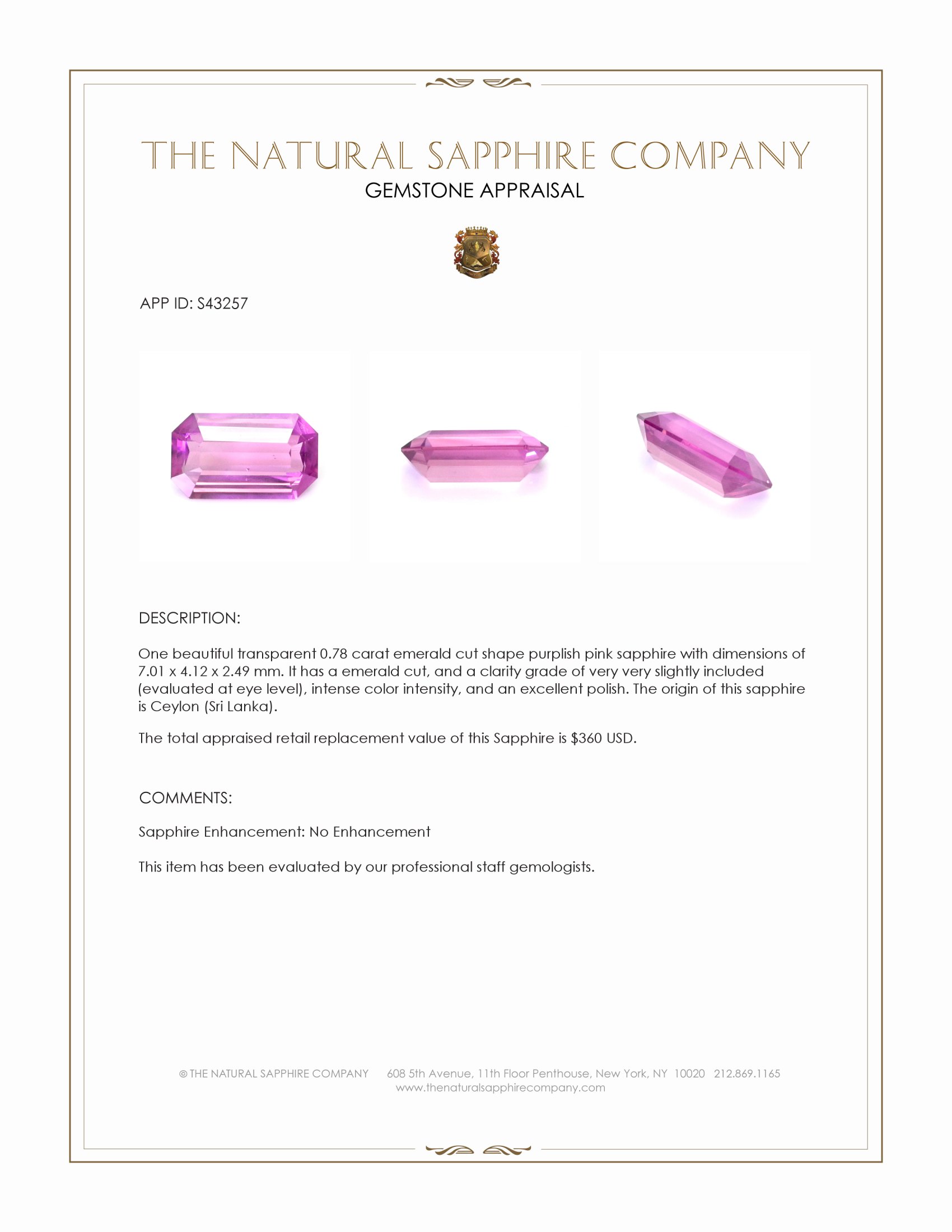 0.78 Ct. Purplish Pink Sapphire from Ceylon (Sri Lanka)