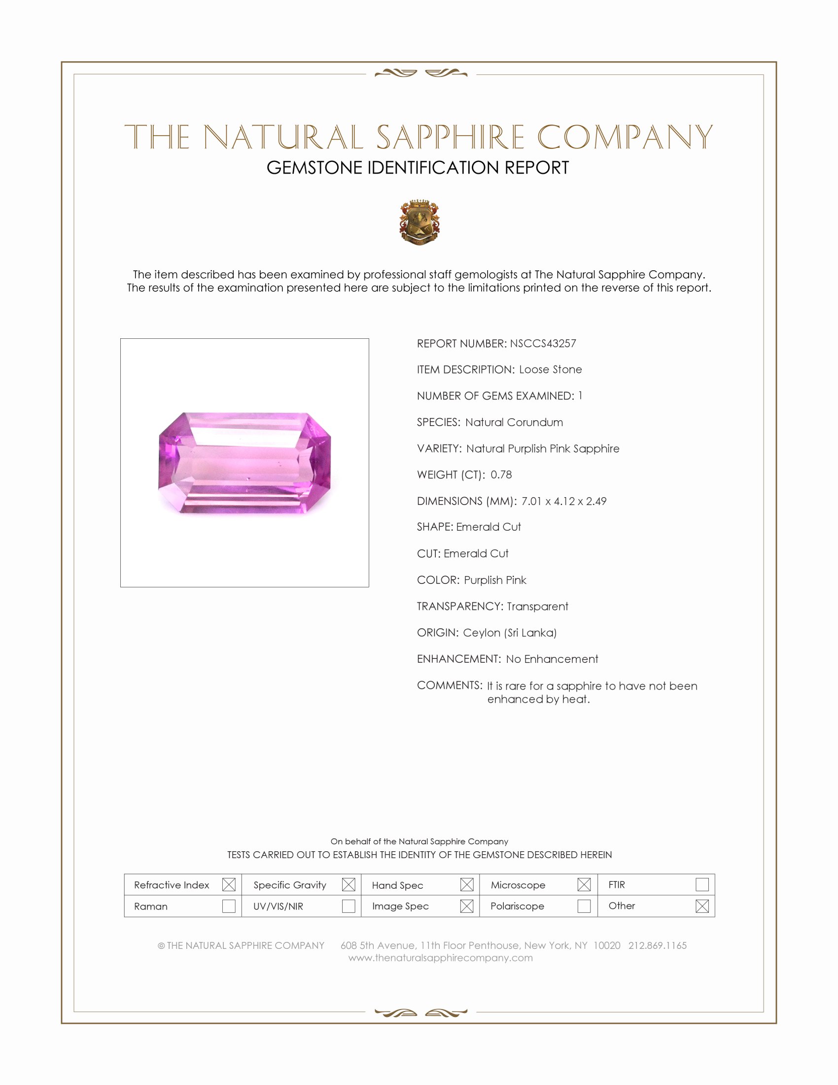 0.78 Ct. Purplish Pink Sapphire from Ceylon (Sri Lanka)