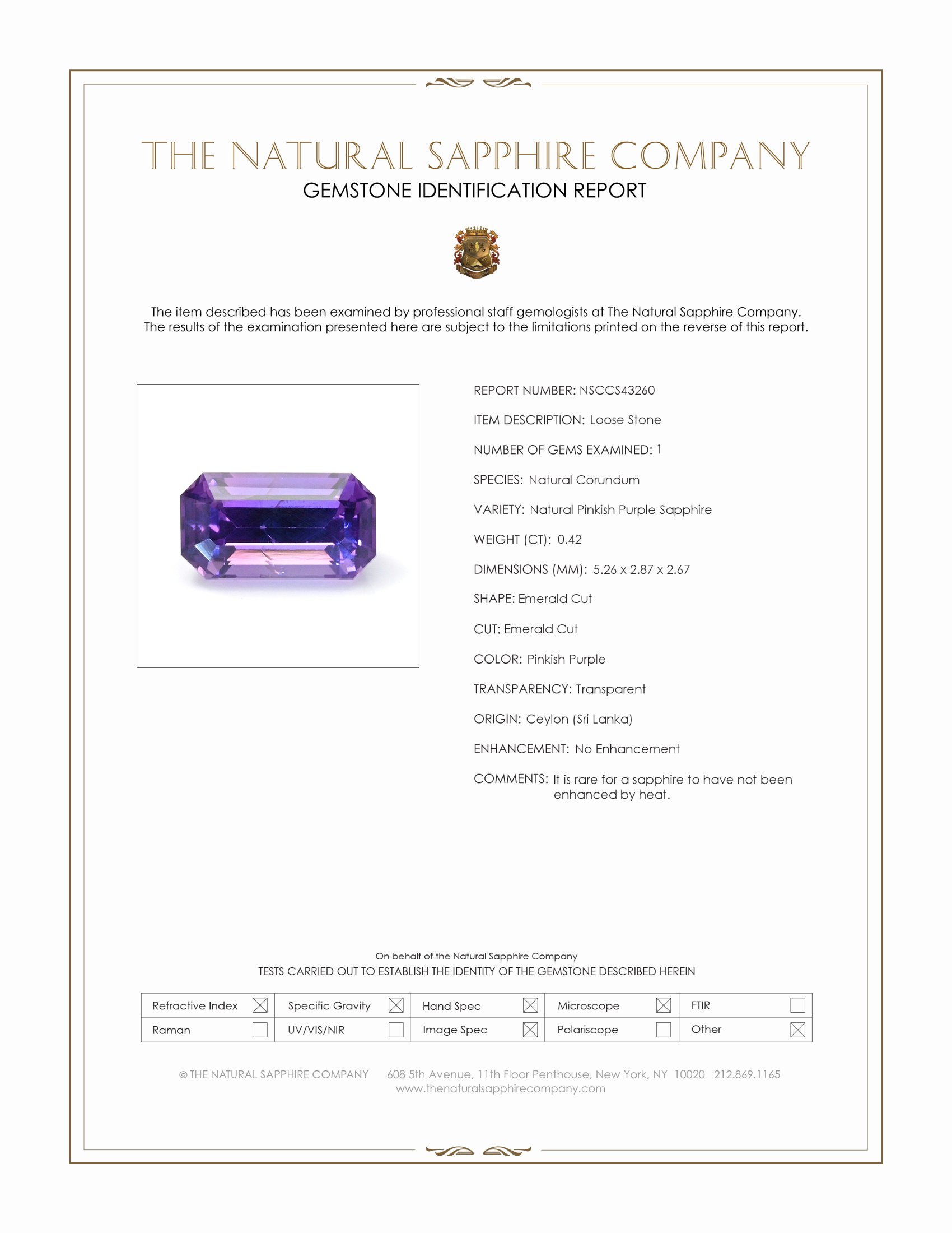 0.42 Ct. Pinkish Purple Sapphire from Ceylon (Sri Lanka)