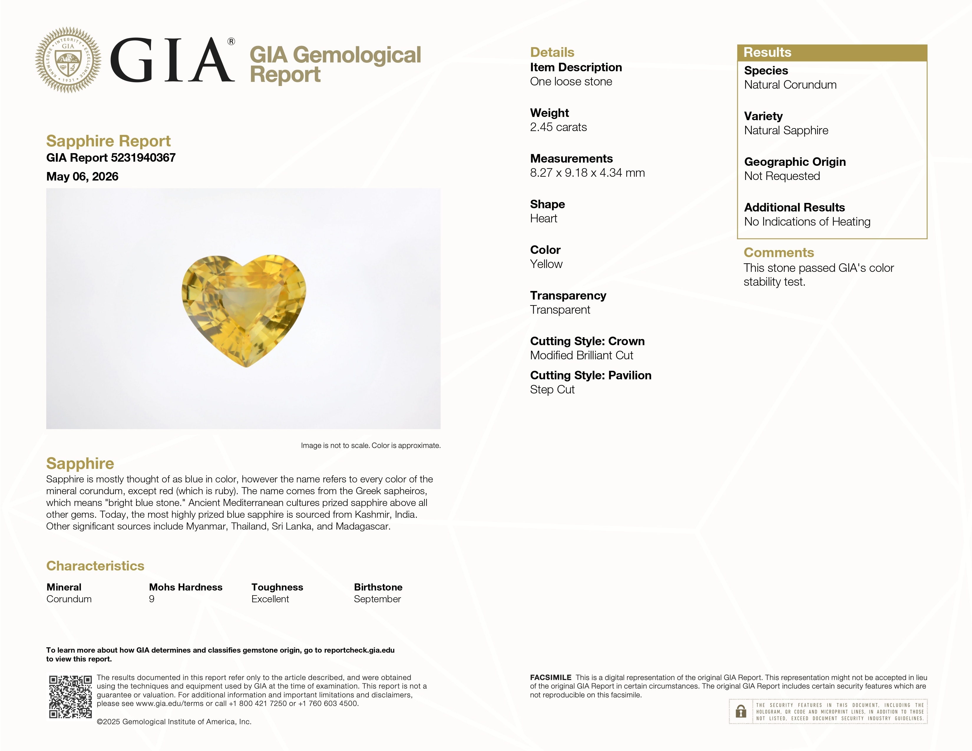 2.45 Ct. Yellow Sapphire from Ceylon (Sri Lanka)