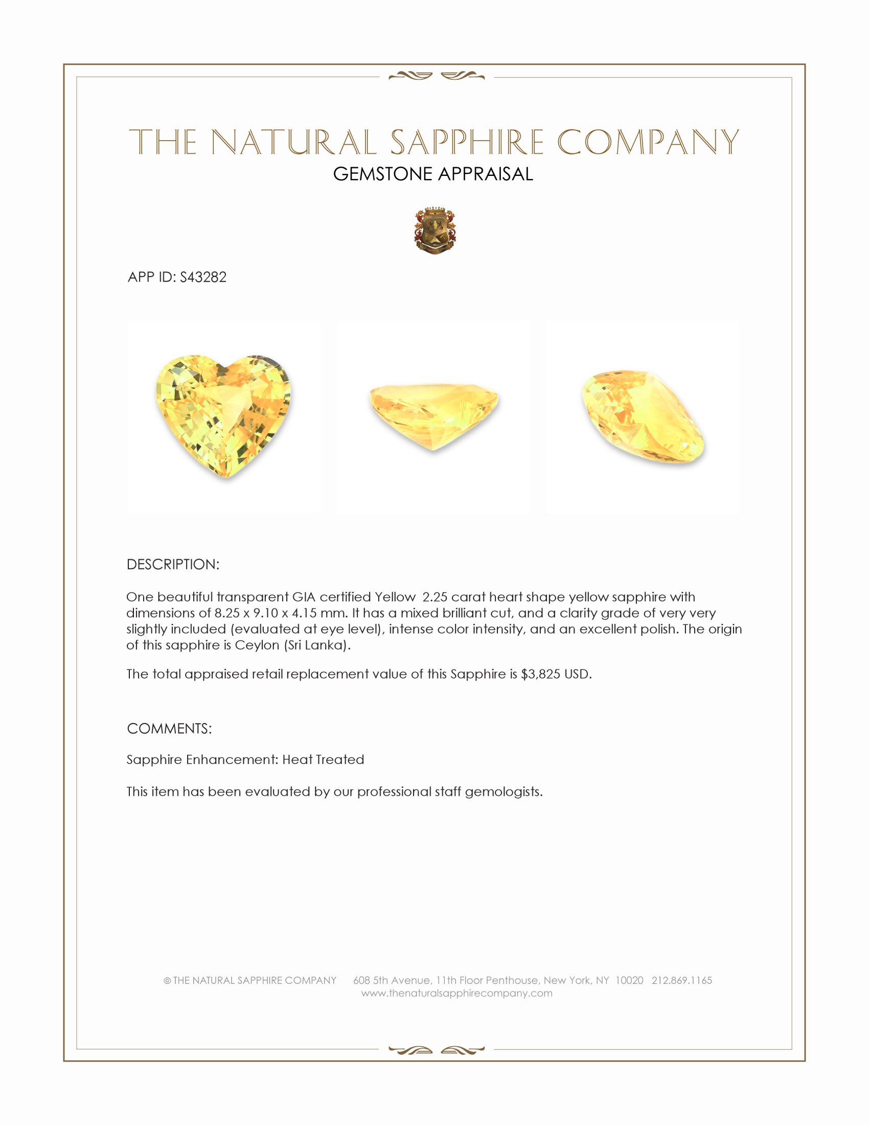 2.25 Ct. Yellow Sapphire from Ceylon (Sri Lanka)