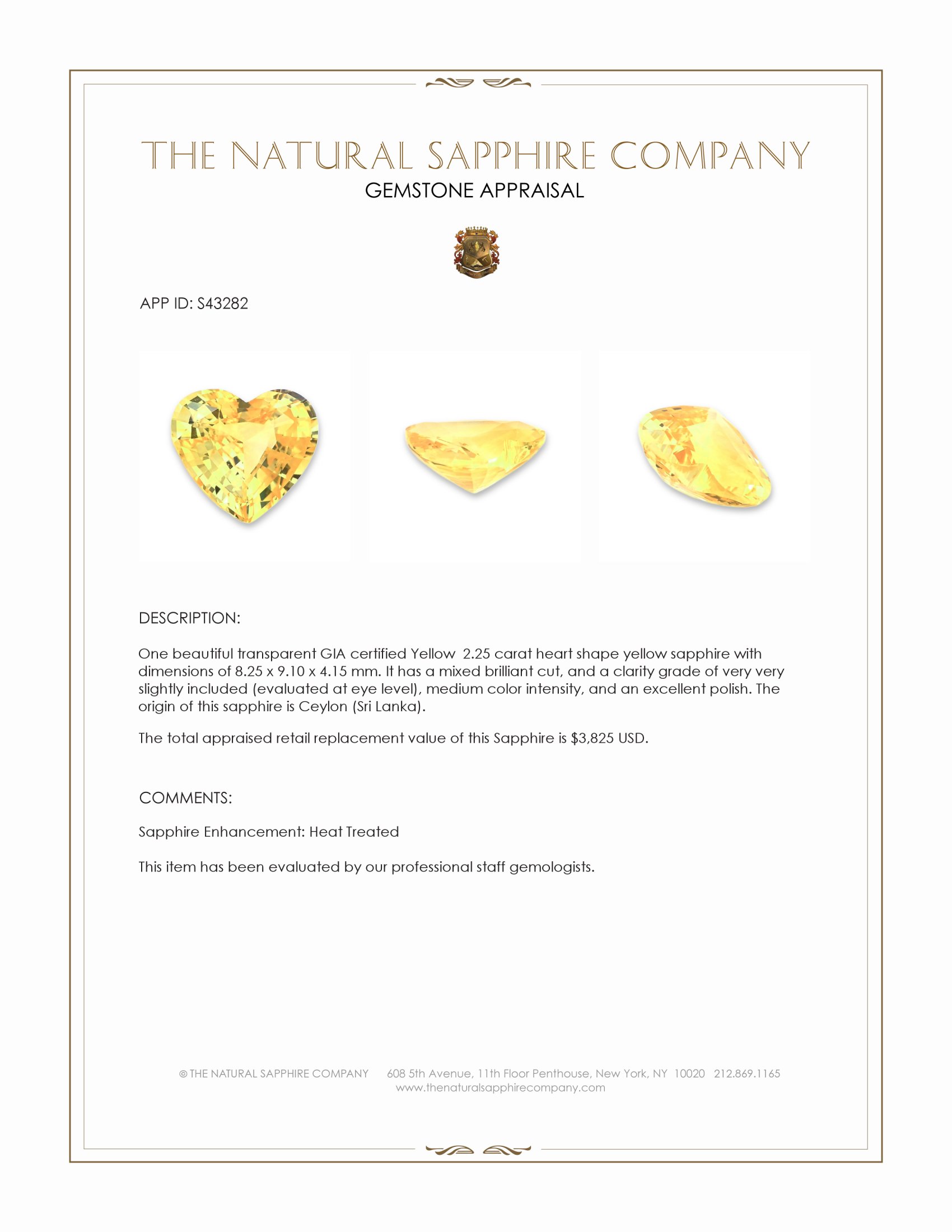 2.25 Ct. Yellow Sapphire from Ceylon (Sri Lanka)