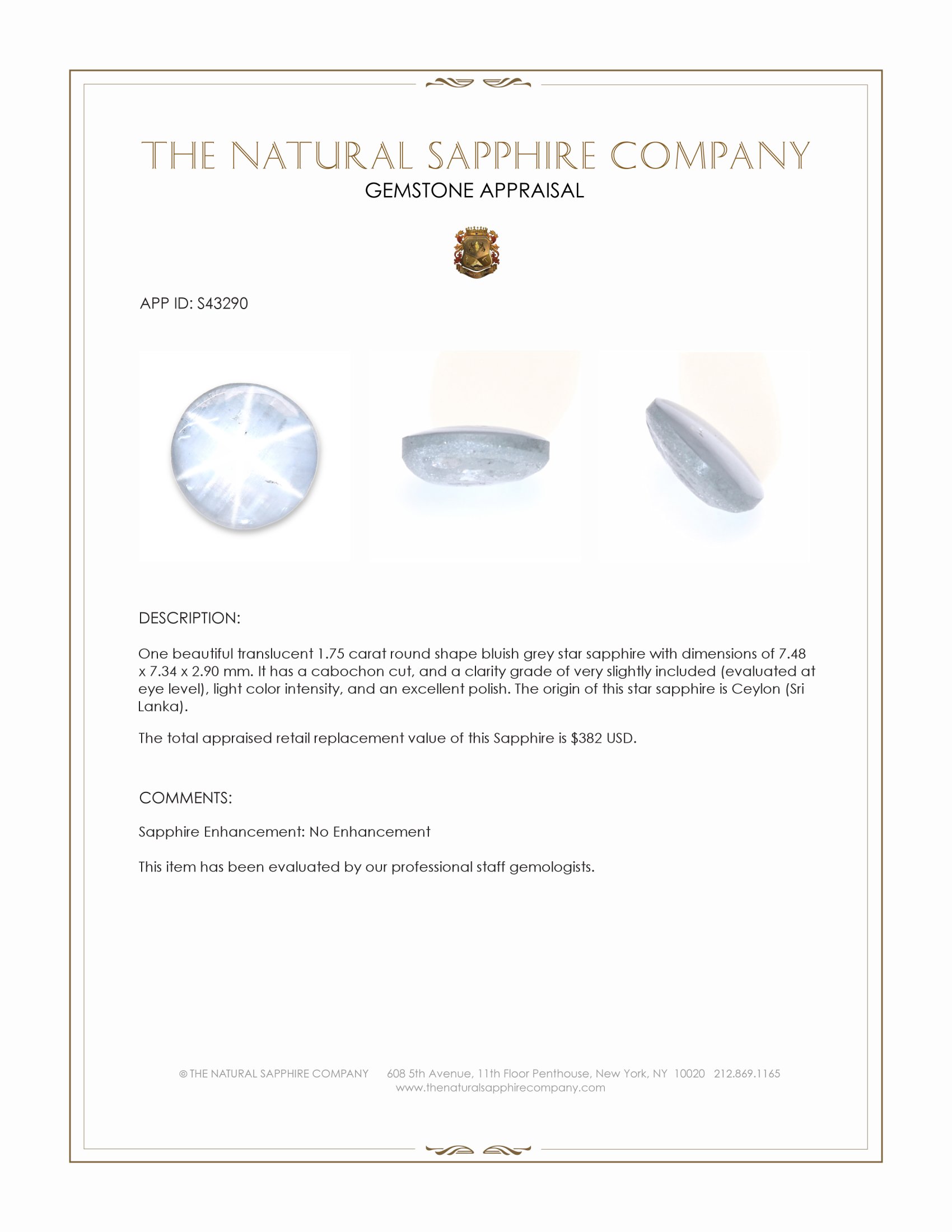 1.75 Ct. Bluish Grey Star Sapphire from Ceylon (Sri Lanka)