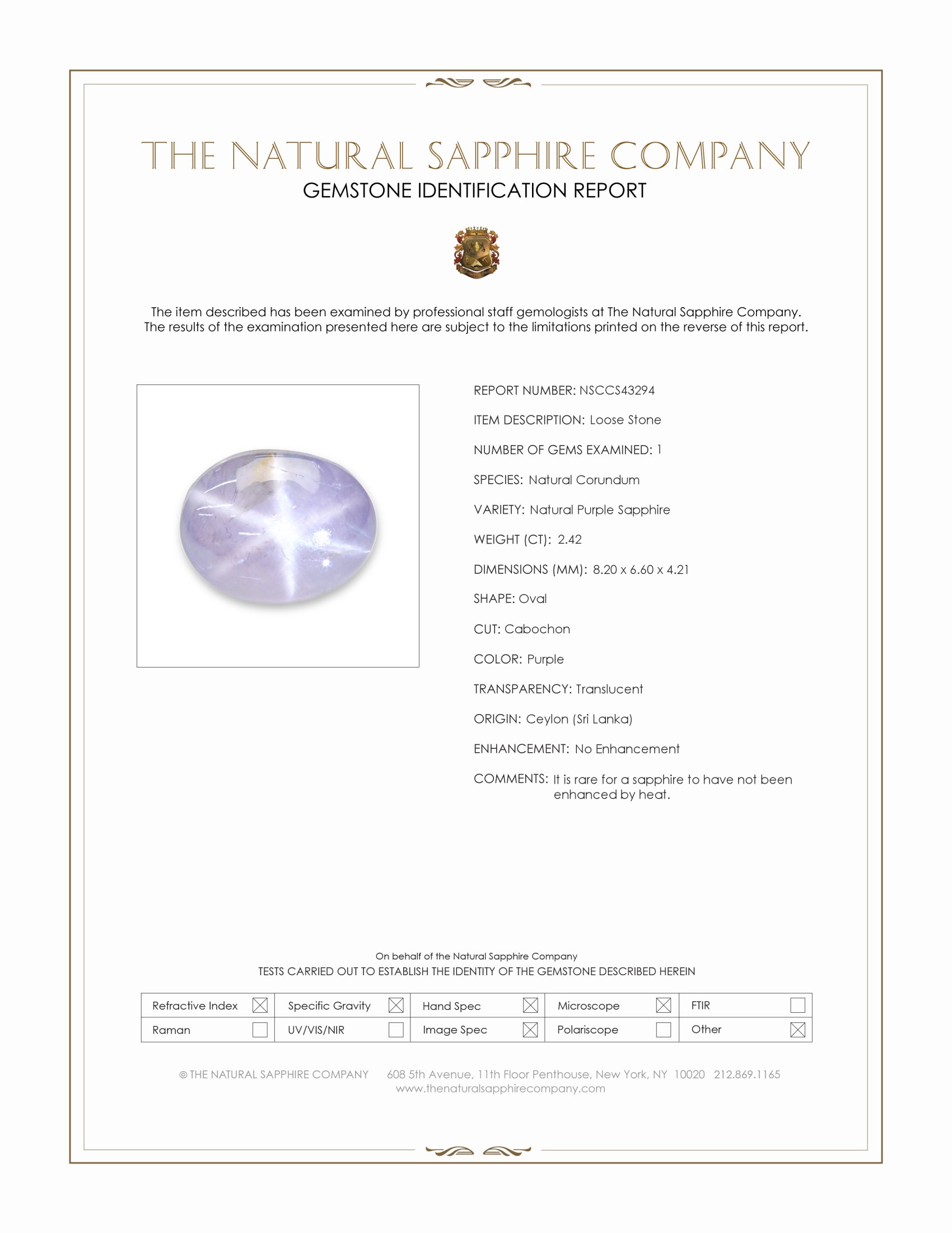 2.42 Ct. Purple Star Sapphire from Ceylon (Sri Lanka)
