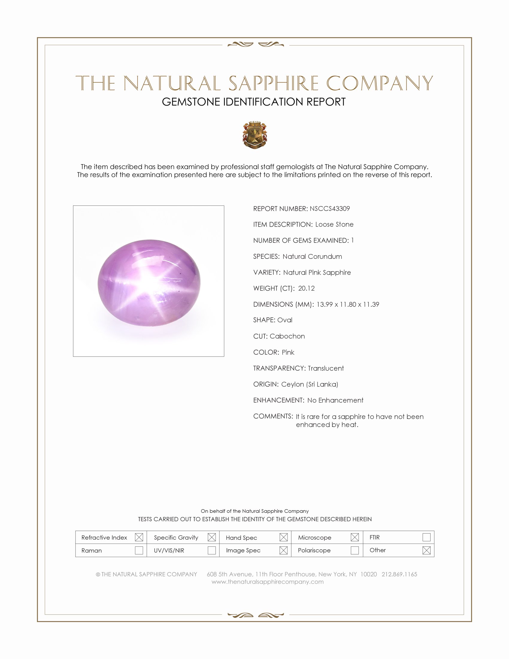 20.12 Ct. Pink Star Sapphire from Ceylon (Sri Lanka)