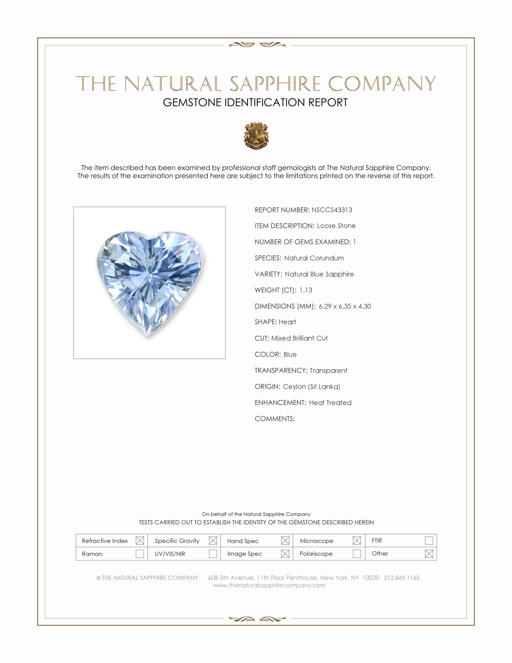 1.13 Ct. Blue Sapphire from Ceylon (Sri Lanka)