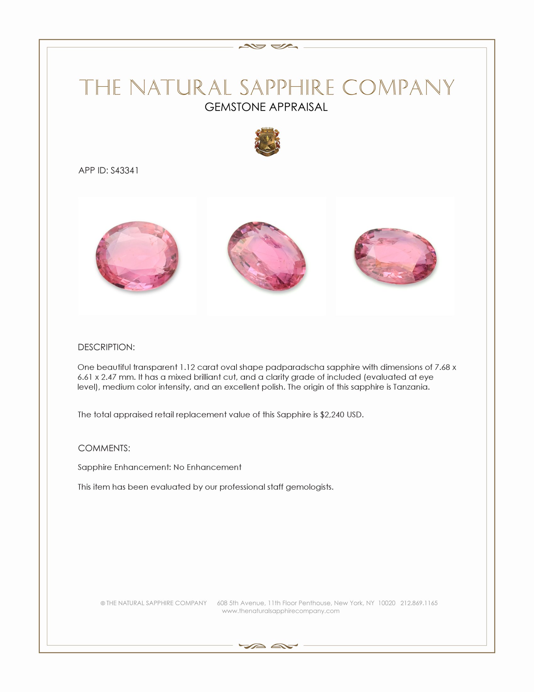 1.12 Ct. Padparadscha Sapphire from Tanzania