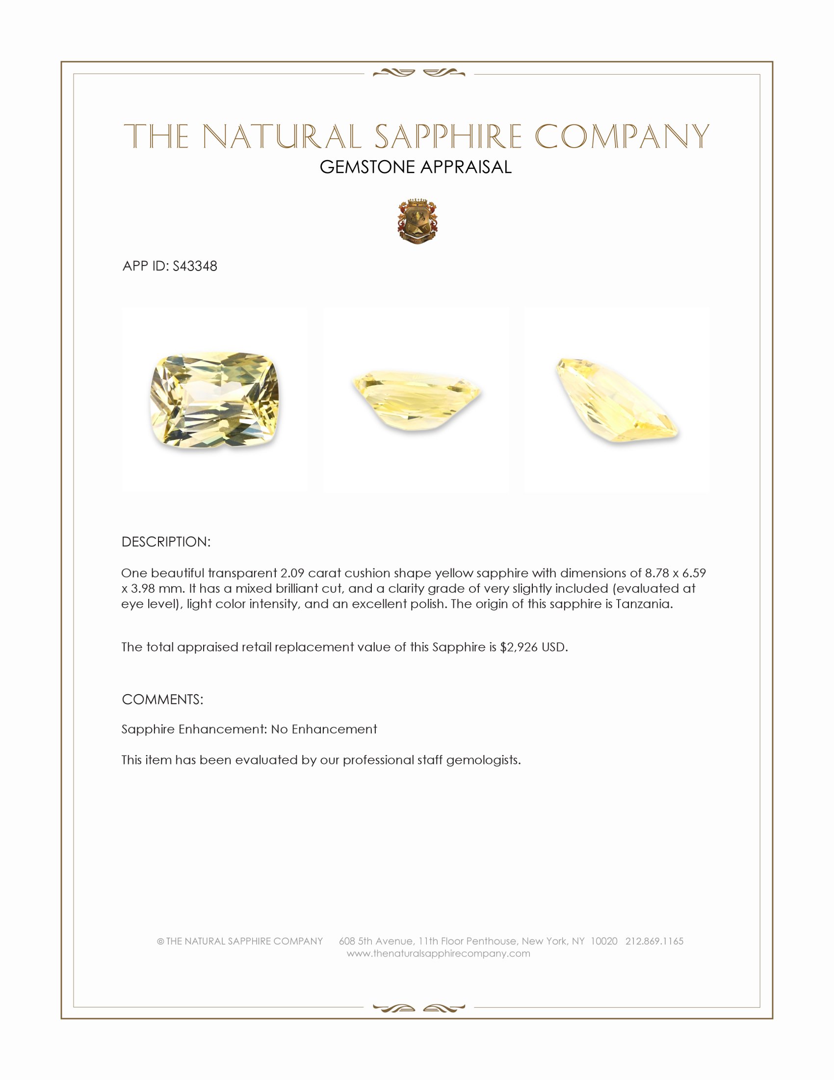 2.09 Ct. Yellow Sapphire from Tanzania