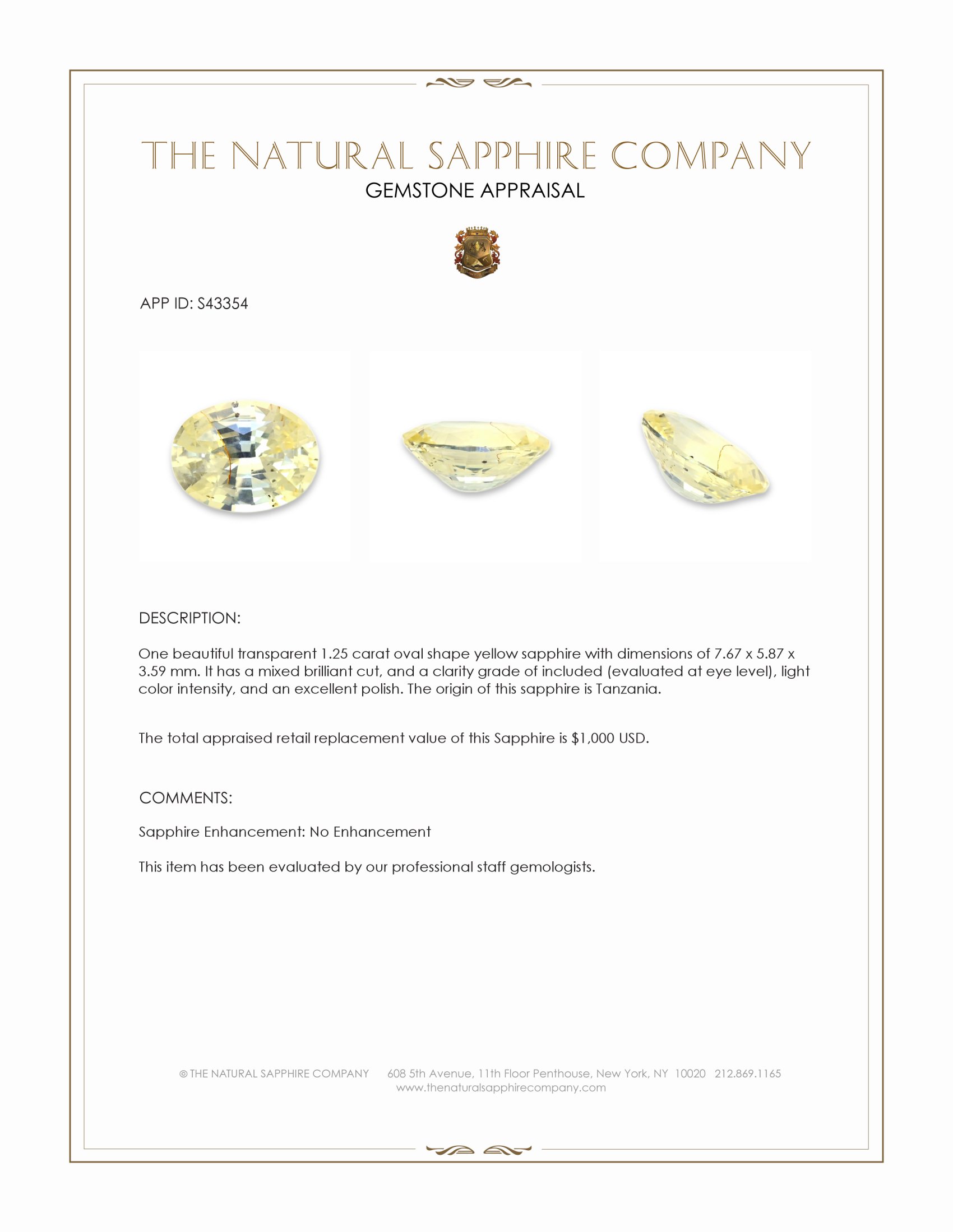 1.25 Ct. Yellow Sapphire from Tanzania
